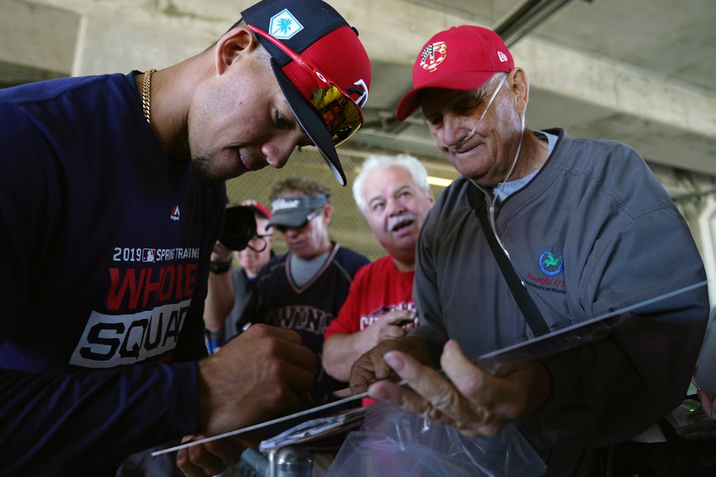 Twins pitcher Jose Berrios signed an autograph for Gordy Anderson of Lake Crystal, Minn. after workouts at Hammond Stadium last month.