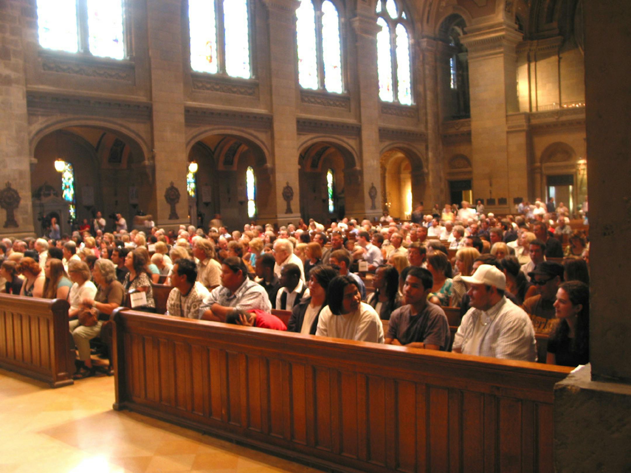 The memorial service at the Basilica of St. Mary this morning drew hundreds of people.