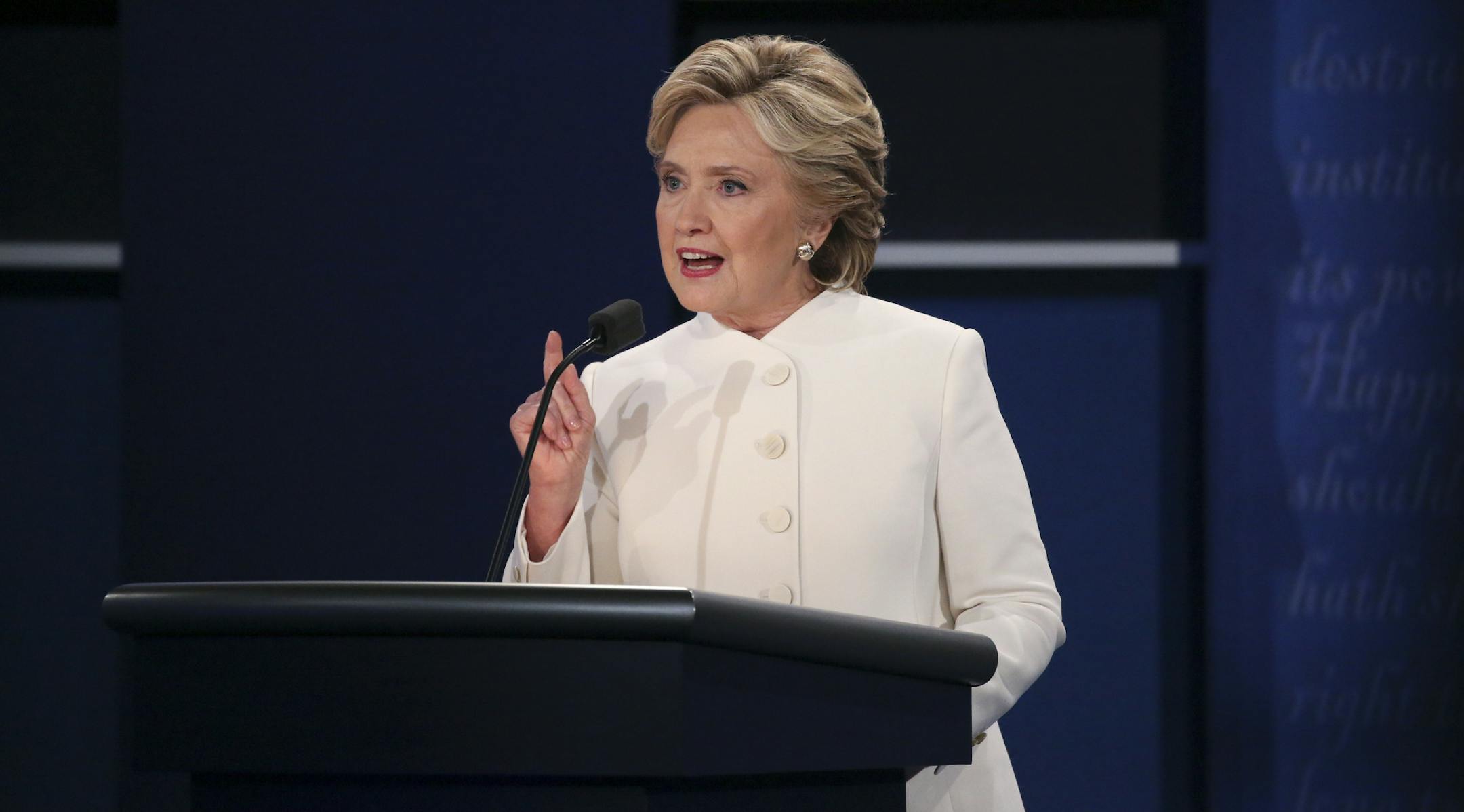 Hillary Clinton speaks during the third and final presidential debate, at the University of Nevada, Las Vegas, Oct. 19, 2016. (Damon Winter/The New York Times)