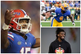 Football writer Ben Goessling thinks the Vikings could trade up in order to draft Florida quarter Anthony Richardson (left) in the first round. Or the