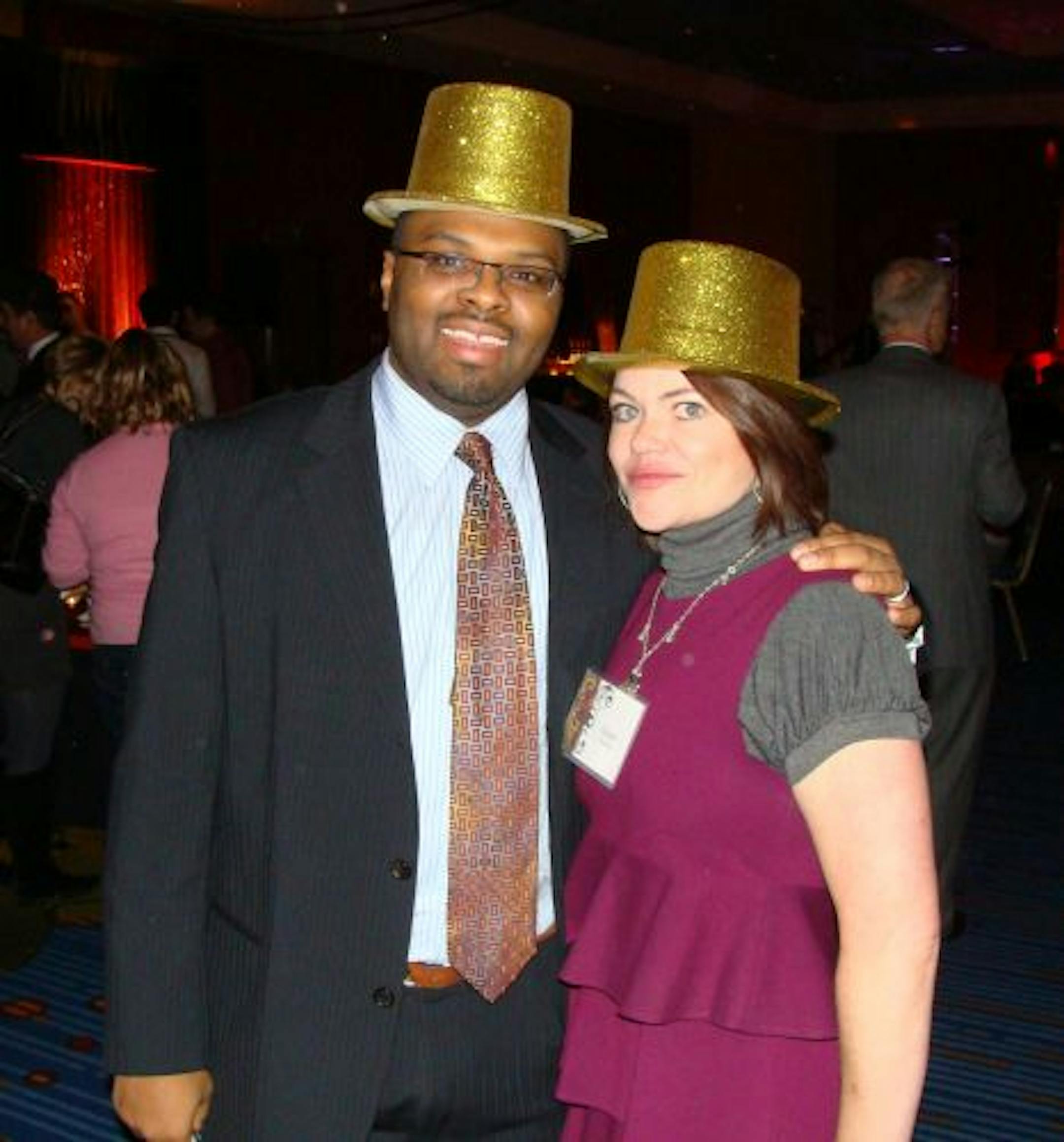 Sara Glassman, sglassman@startribune.com The United Way's Emerging Leaders wine tasting at the Marriott City Center had a French cabaret theme. Attorneys Sellano Simmons and Gillian Brennan of Dorsey & Whitney