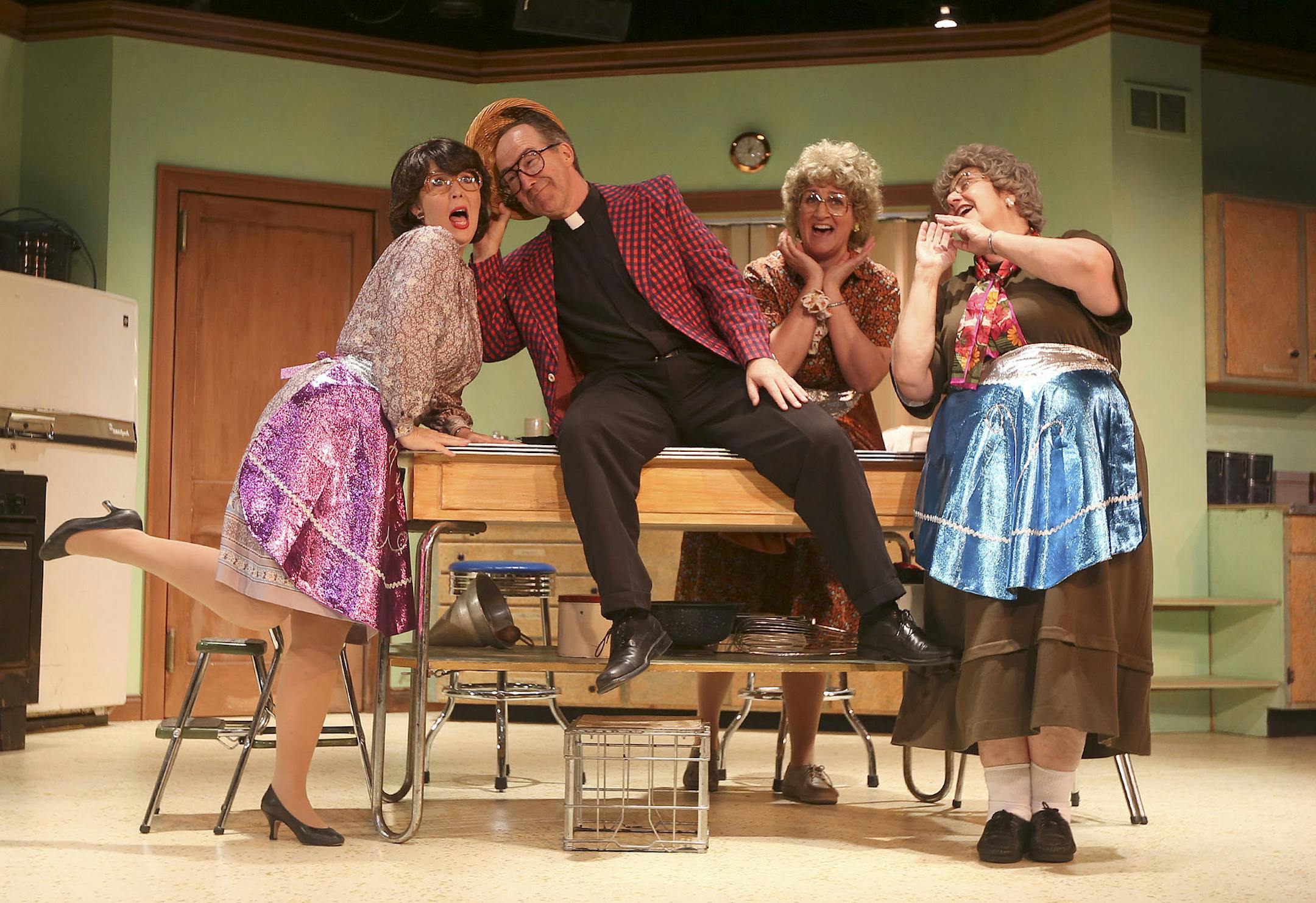 Actors from left Dorian Chalmers, Tim Drake, Greta Grosch and Janet Paone sang and danced during dress rehearsal of the "Church Basement Ladies," at Plymouth Playhouse in Plymouth, Min., Tuesday, July 30, 2013. ] (KYNDELL HARKNESS/STAR TRIBUNE) kyndell.harkness@startribune.com