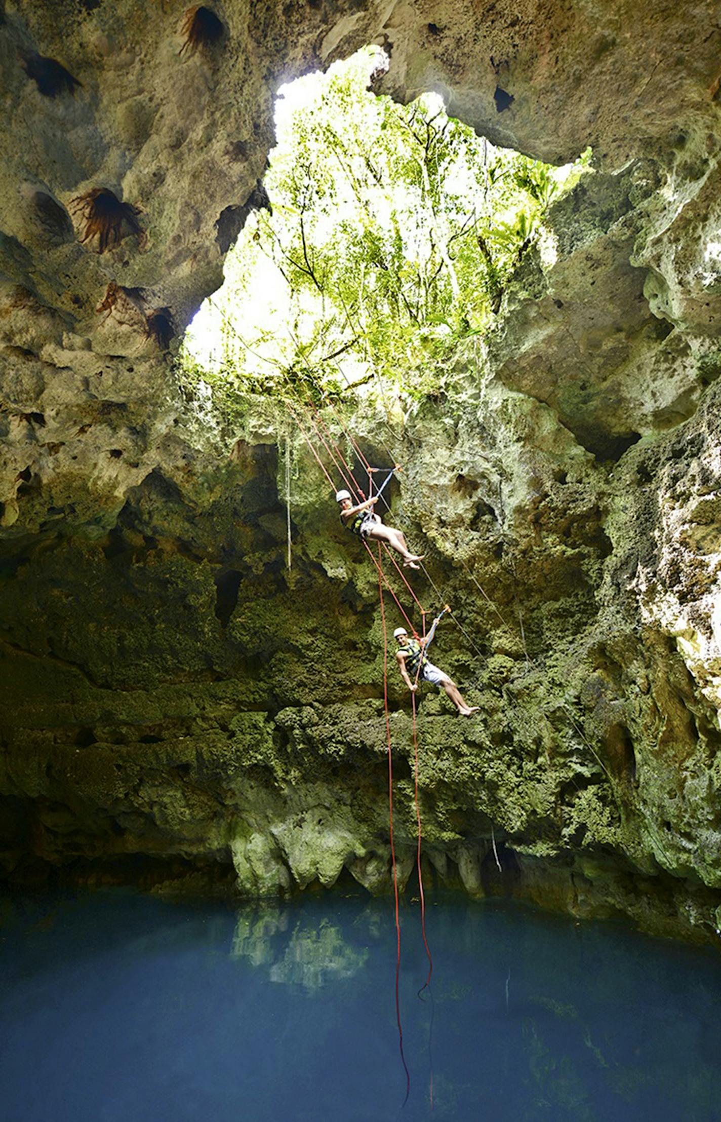 Rappelling makes for a dramatic entry to the subterranean world.