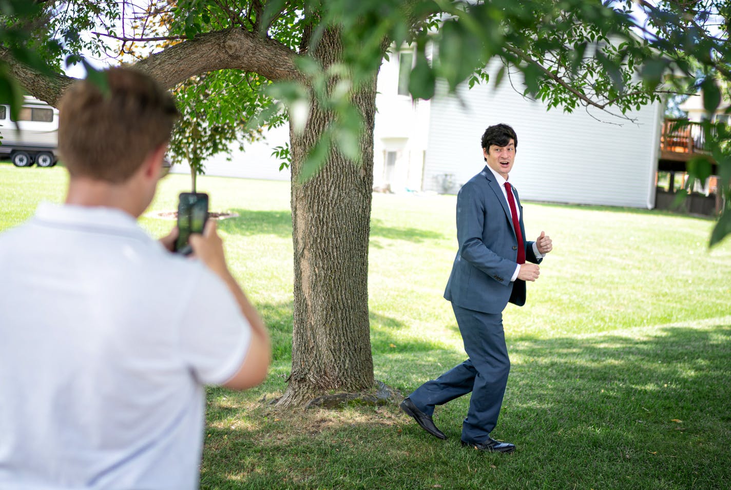 To the beat of Justin Timberlake's song Suit & Tie, Sen. Matt Little danced out from behind a tree in his front yard as campaign staffer Kristian Evans recorded a TikTok video on the Senator's iPhone.