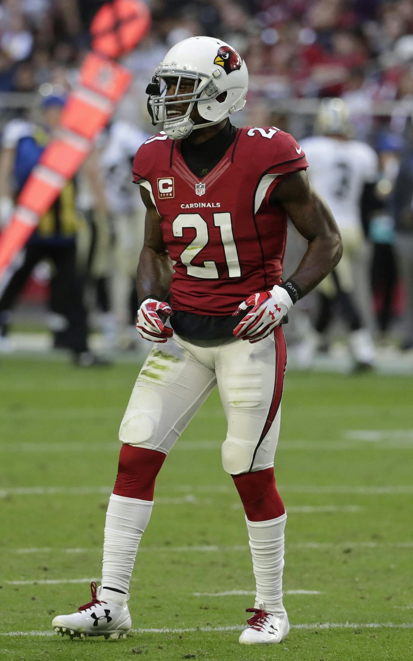 Arizona Cardinals cornerback Patrick Peterson (21) during the first half of an NFL football game against the New Orleans Saints, Sunday, Dec. 18, 2016, in Glendale, Ariz. (AP Photo/Rick Scuteri) ORG XMIT: AZMY