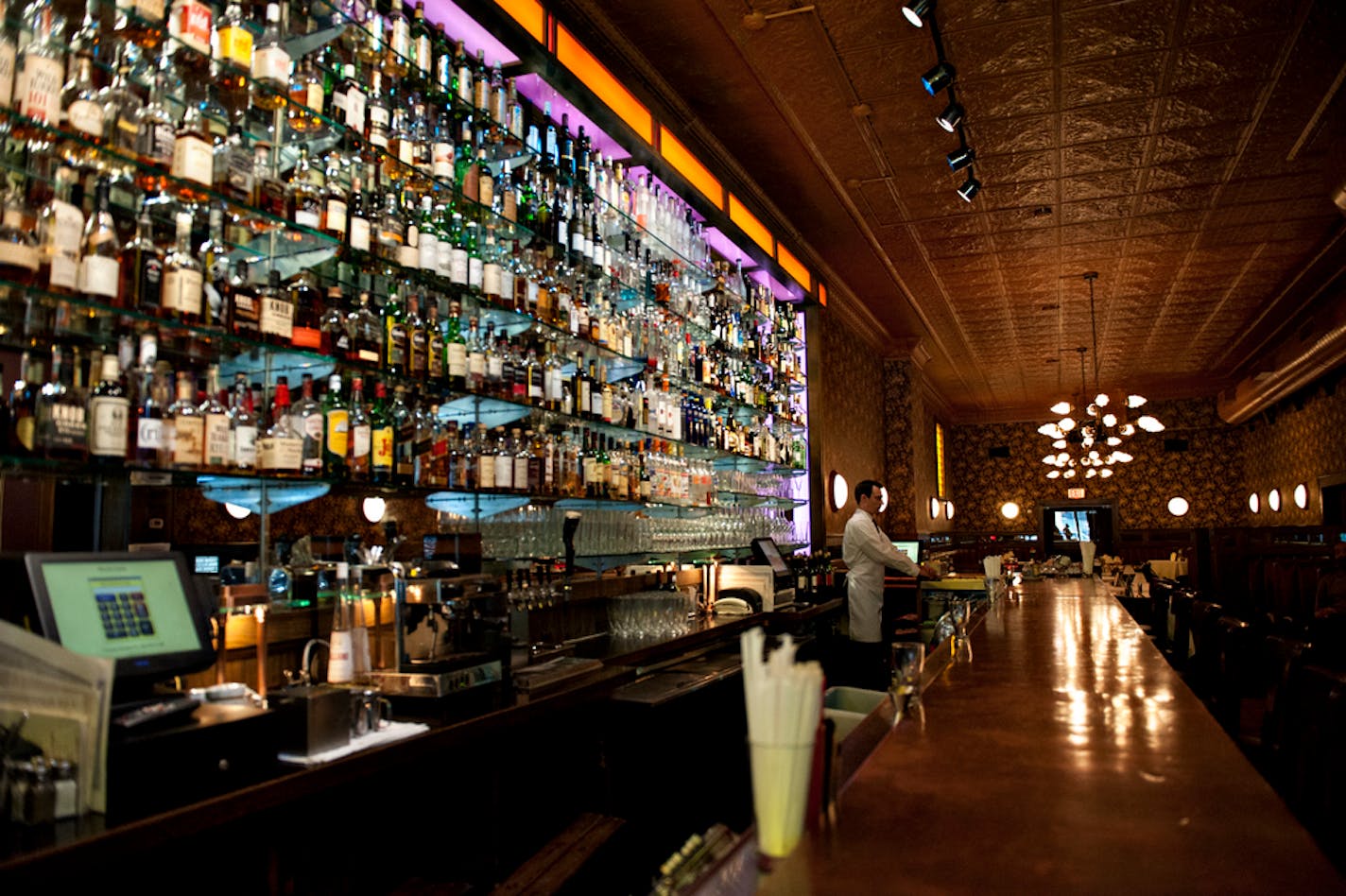 The copper-topped bar at the Monte Carlo.