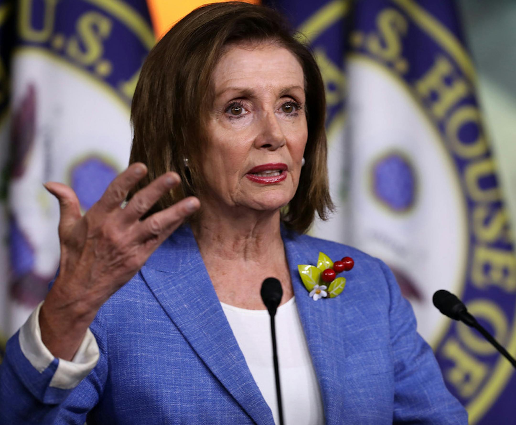 Speaker of the House Nancy Pelosi (D-CA) holds her weekly press conference at the U.S. Capitol Visitors Center July 26, 2019 in Washington, D.C. The House of Representatives passed a 2-year budget deal Thursday that was struck between Pelosi and Treasury Secretary Steven Mnuchin. (Chip Somodevilla/Getty Images/TNS) ORG XMIT: 1372992