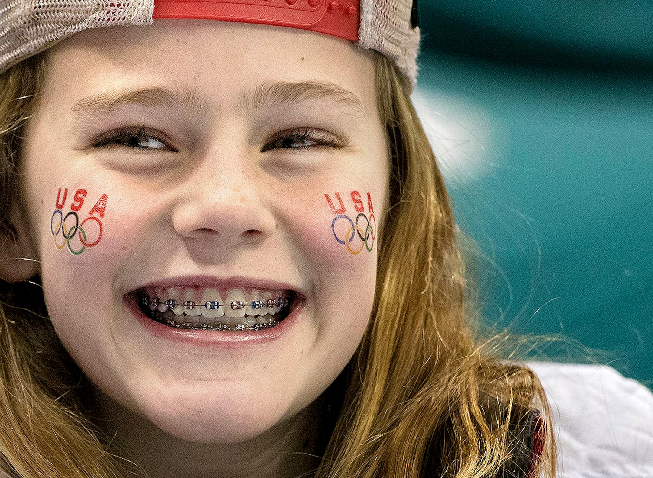 Neta Leschly, 11, of Boston, MN during a game between USA and Slovakia at Gangneung Hockey Centre.