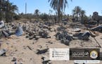 In this picture released online by the Sabratha Municipal Council on Friday, Feb. 19, 2016 shows the site where U.S. American warplanes struck an Isla