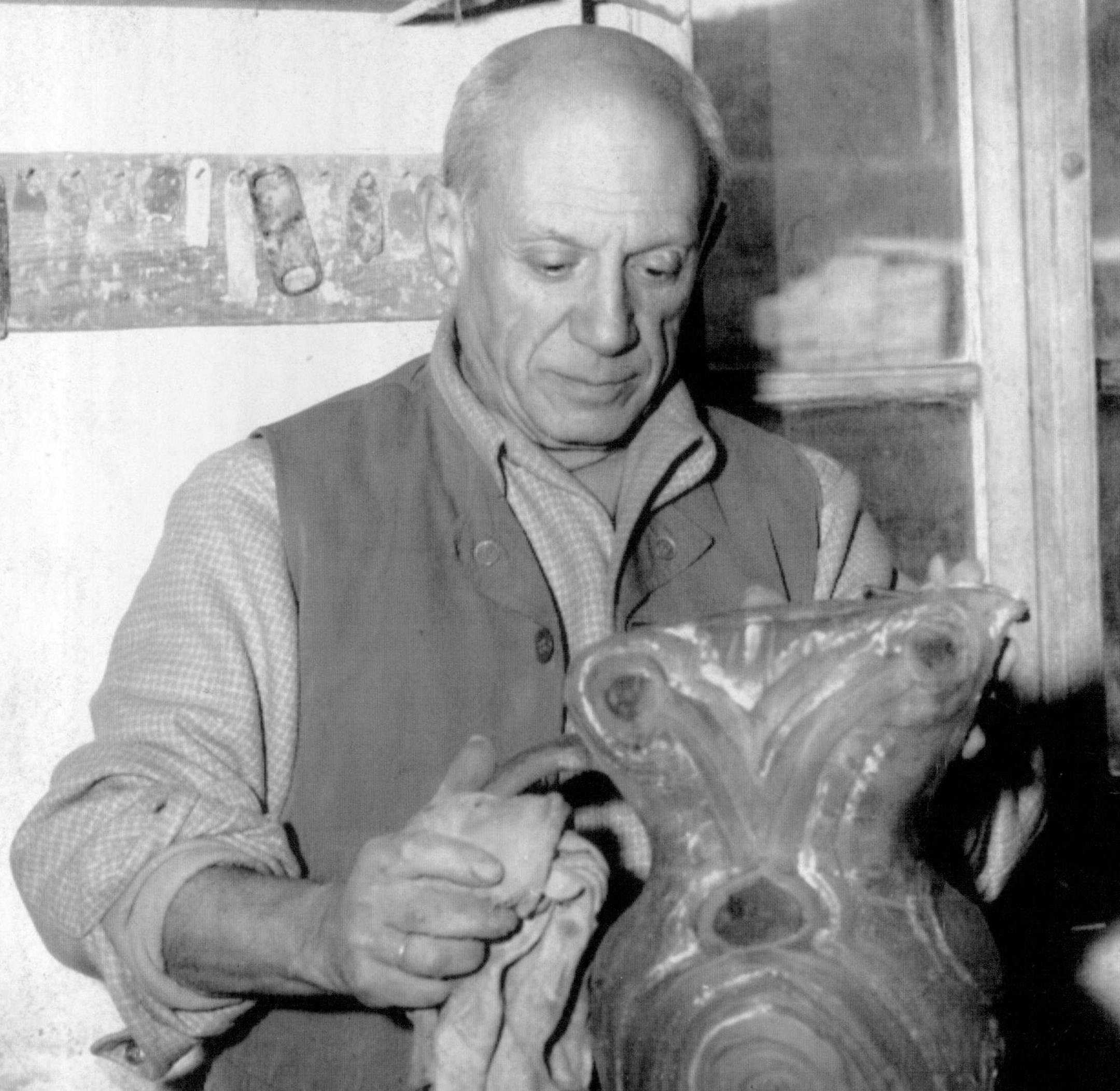 April 8, 1973 ARTIST AT WORK -- Probably most known for his painting, world famous artist Pablo Picasso is shown painting an urn in the pottery workshop of Madame Ramie in Vallauris on the French Riviera in 1948. His ceramic work represented yet another phase in his prolific career. April 9, 1973 AP Wirephoto ORG XMIT: MIN2016112811502434