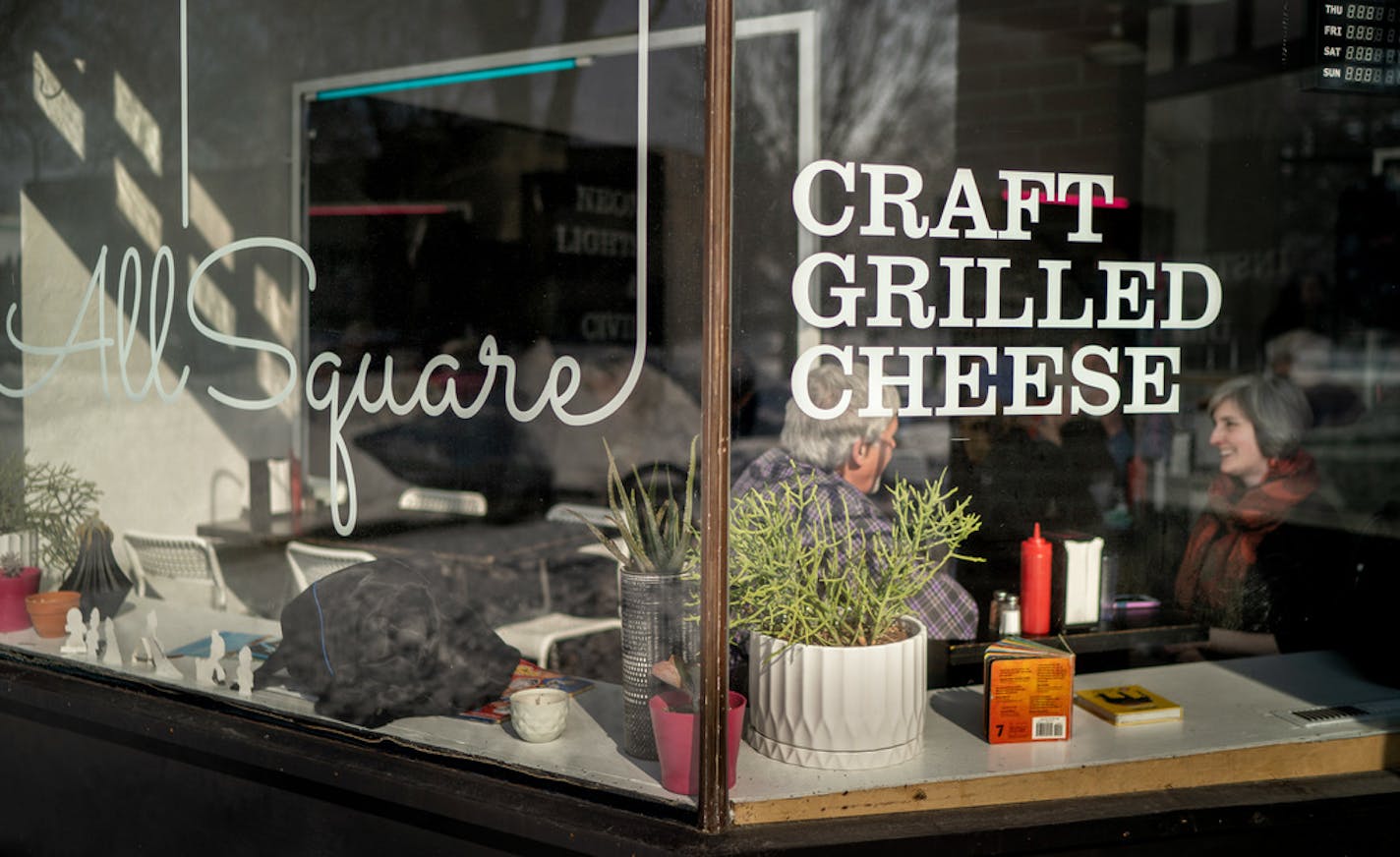 All Square grilled cheese shop. ] GLEN STUBBE • glen.stubbe@startribune.com Friday, February 22, 2019 Founded by a civil rights attorney, All Square grilled cheese shop employs formerly incarcerated people -- who often find it difficult to land a job -- giving them a chance to move forward after they've paid their debts to society. We come for the lunch rush (starts at 12) to see All Square and its employees in action. Around 1:30 when things quiet down, I'll be interviewing All Square founder E