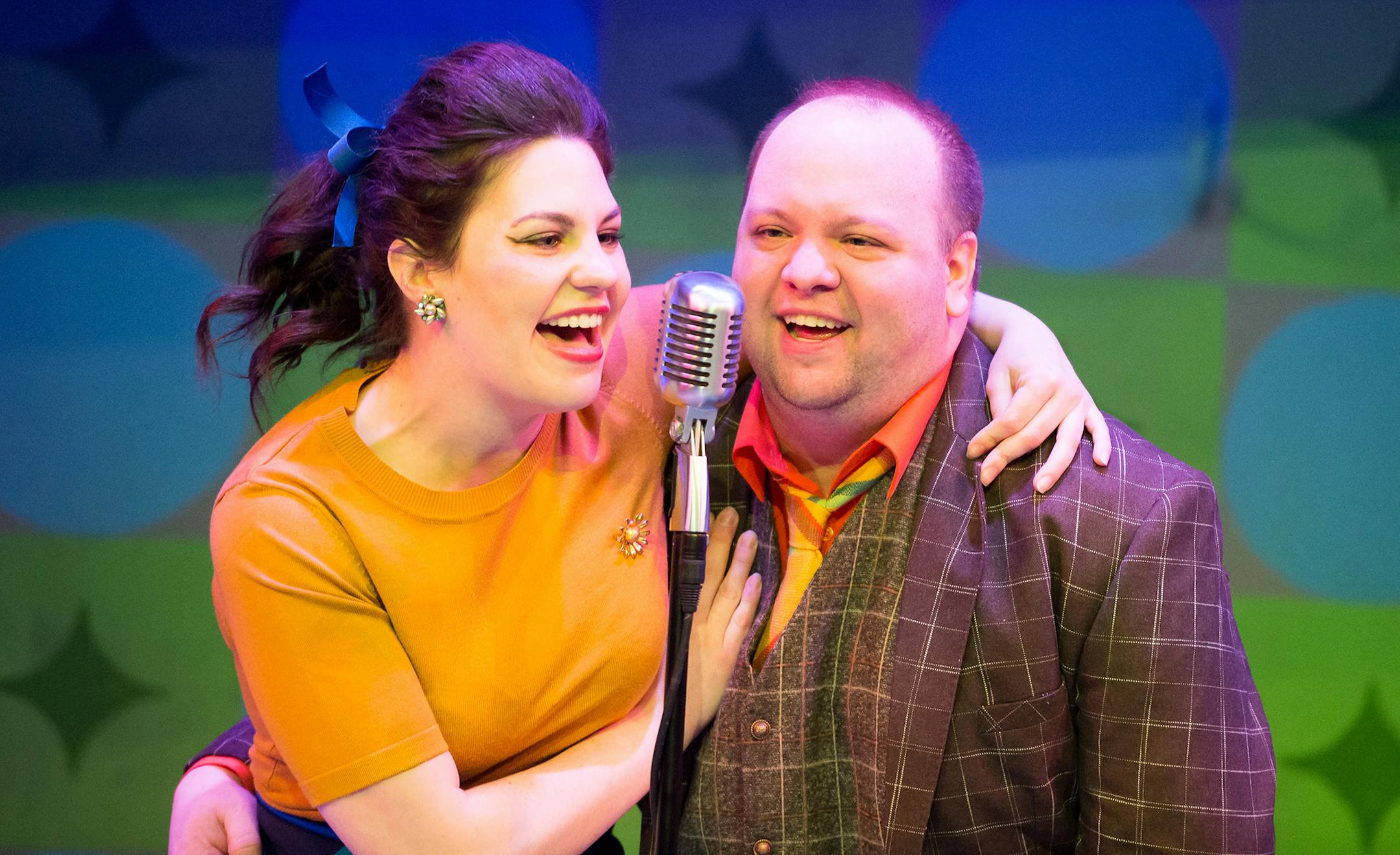 Elena Glass and Jason Ballweber in “One Man, Two Guvnors” at Yellow Tree Theatre.