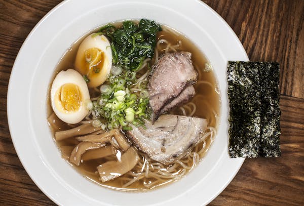 Shoyu Ramen with pork, spinach, bamboo, green onion, egg, and nori at Tanpopo Noodle Shop in St. Paul September 17, 2014. (Courtney Perry/Special to t