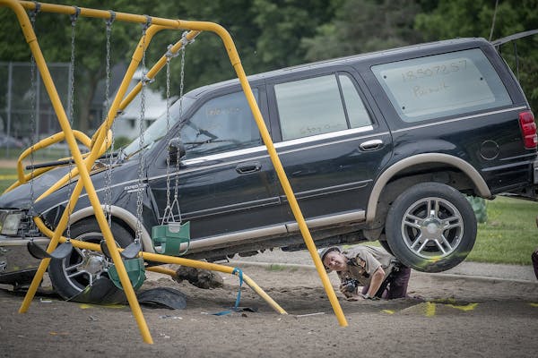 Minnesota State Patrol investigated the scene where a motorist being pursued by the State Patrol veered into a Minneapolis school playground and hit a