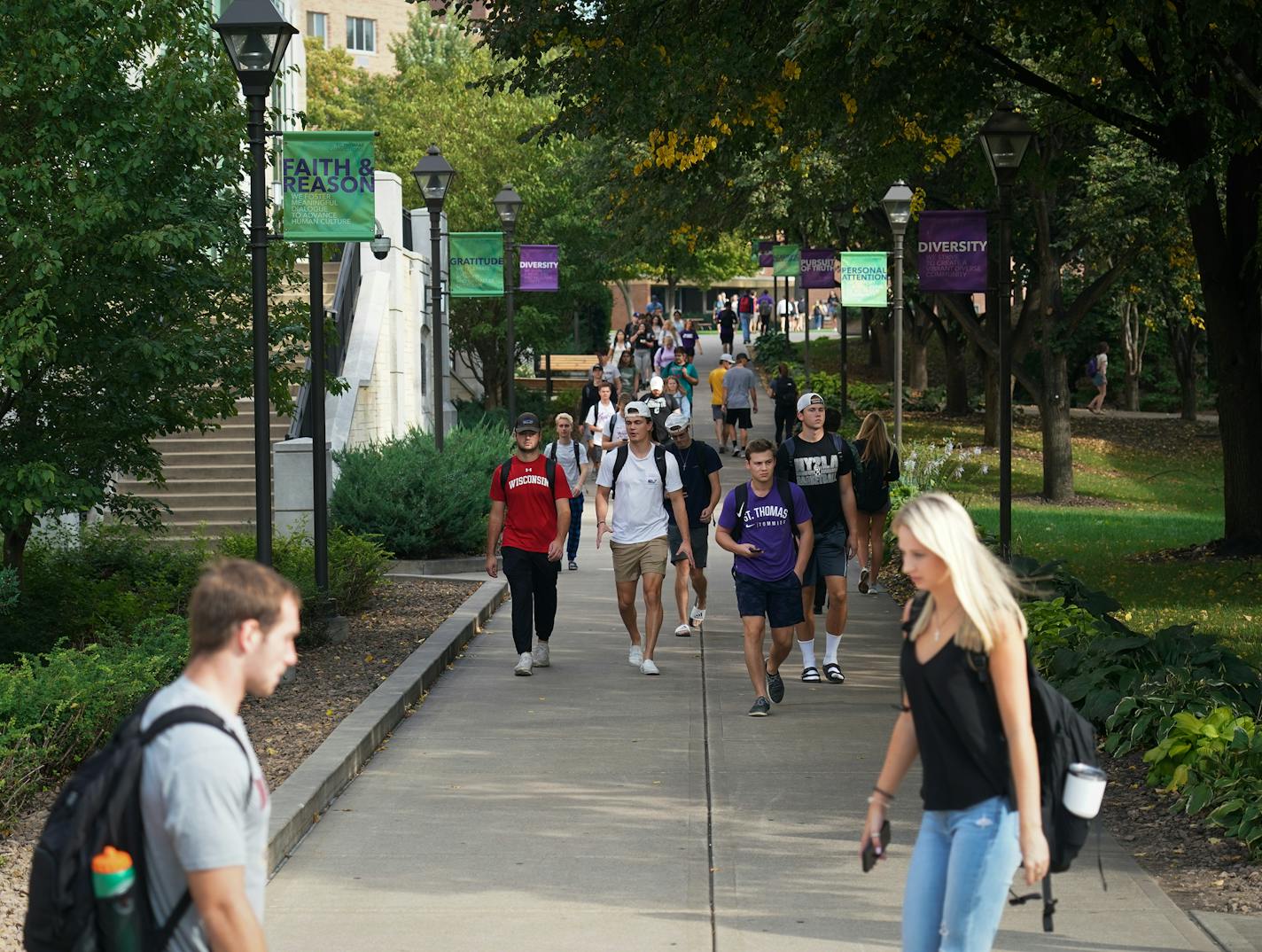 Four buildings on the St. Paul campus of the University of St. Thomas were closed for several hours after the report of a bomb threat on Tuesday, Sept. 17, 2019.