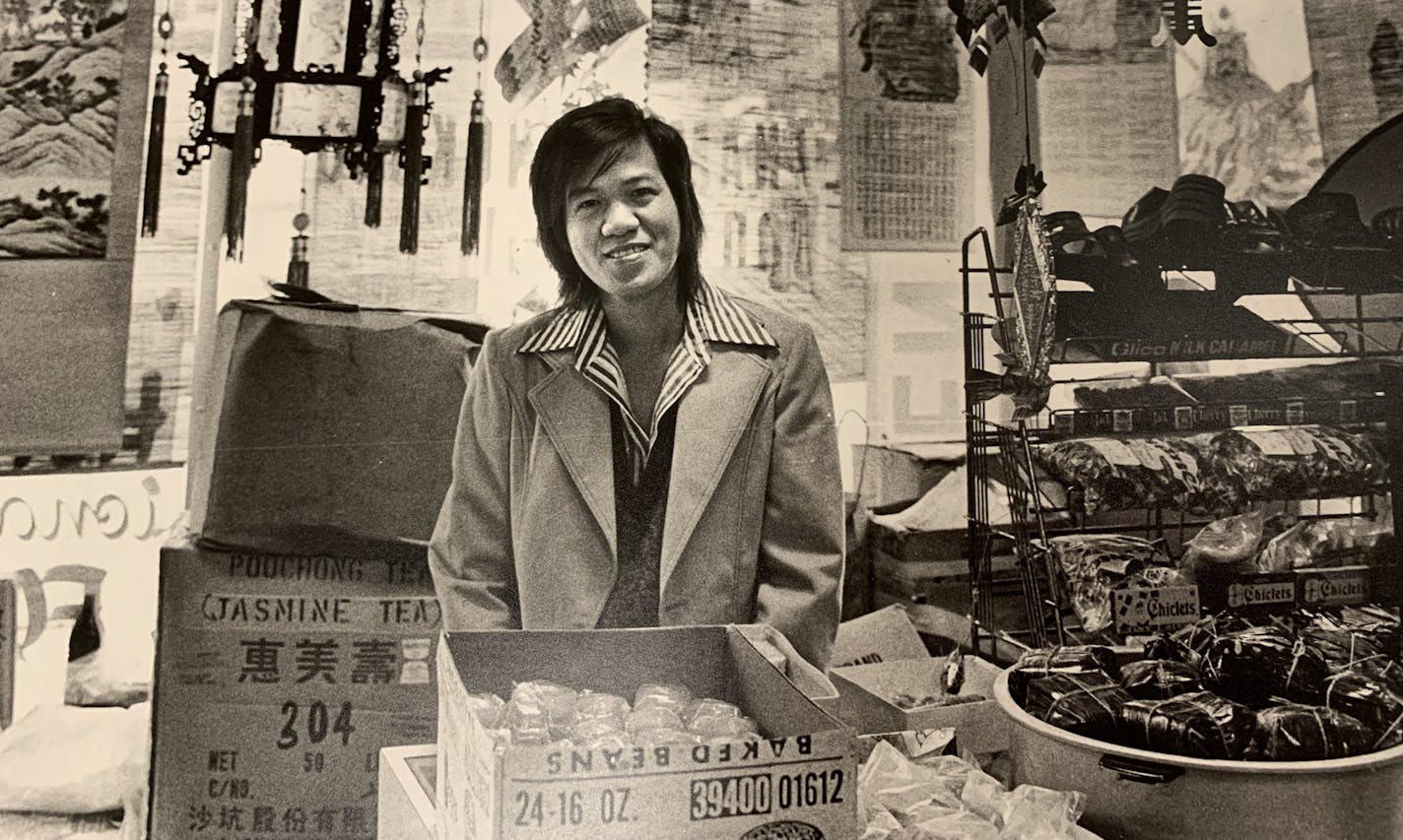 new photo I sent of Vietnamese store operator: Sy Sue sold his specialty food, including lily root, at his Vietnam and Hong Kong shop, shown here in 1978. Photo by Steve Schulter