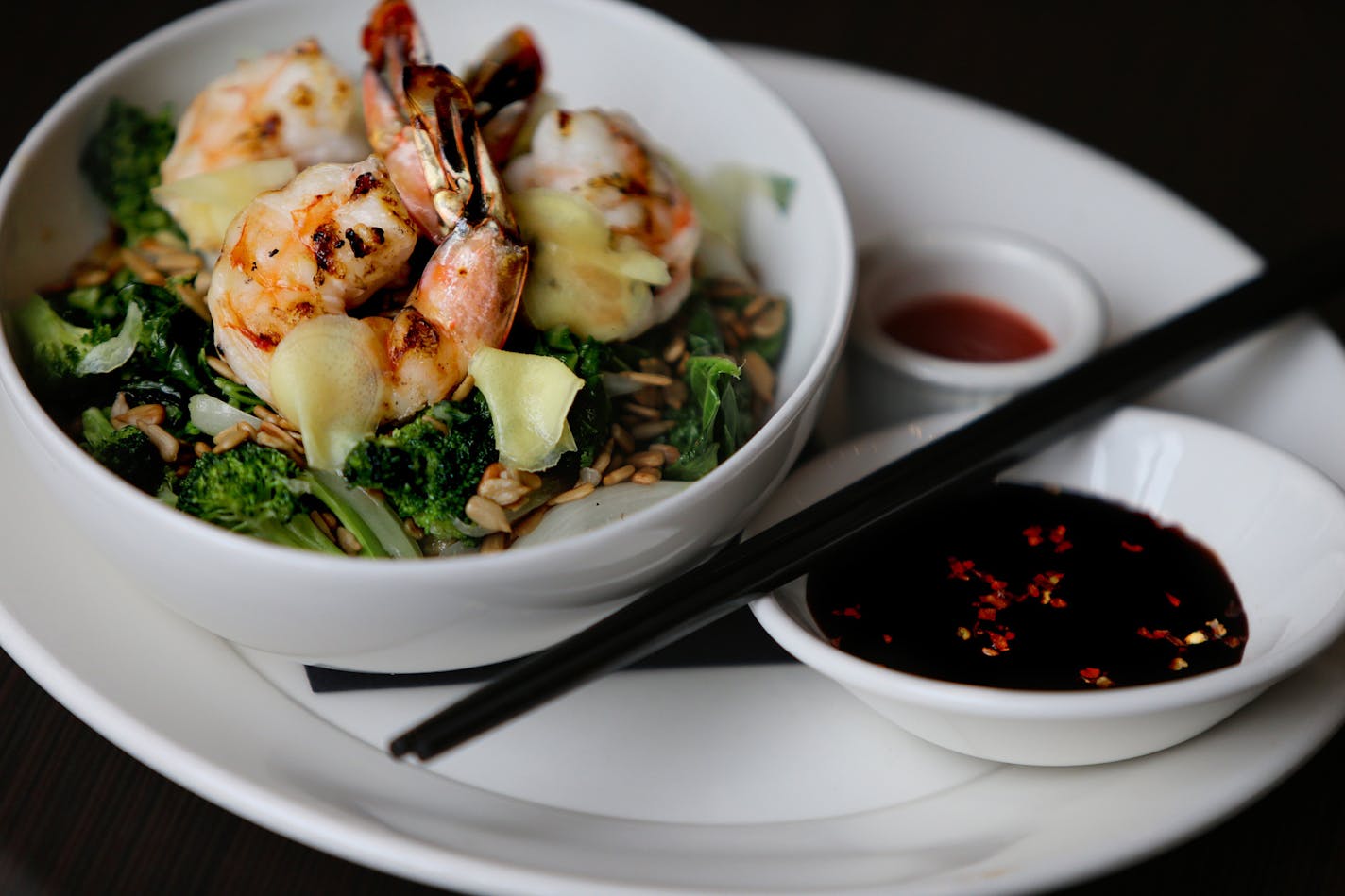 Green Living rice bowl with shrimp, at the Zeitgeist Arts Cafe, which is located in downtown Duluth. Friday, June 21, 2013 in Duluth, MN. (ELIZABETH FLORES/STAR TRIBUNE) ELIZABETH FLORES &#xa5; eflores@startribune.com