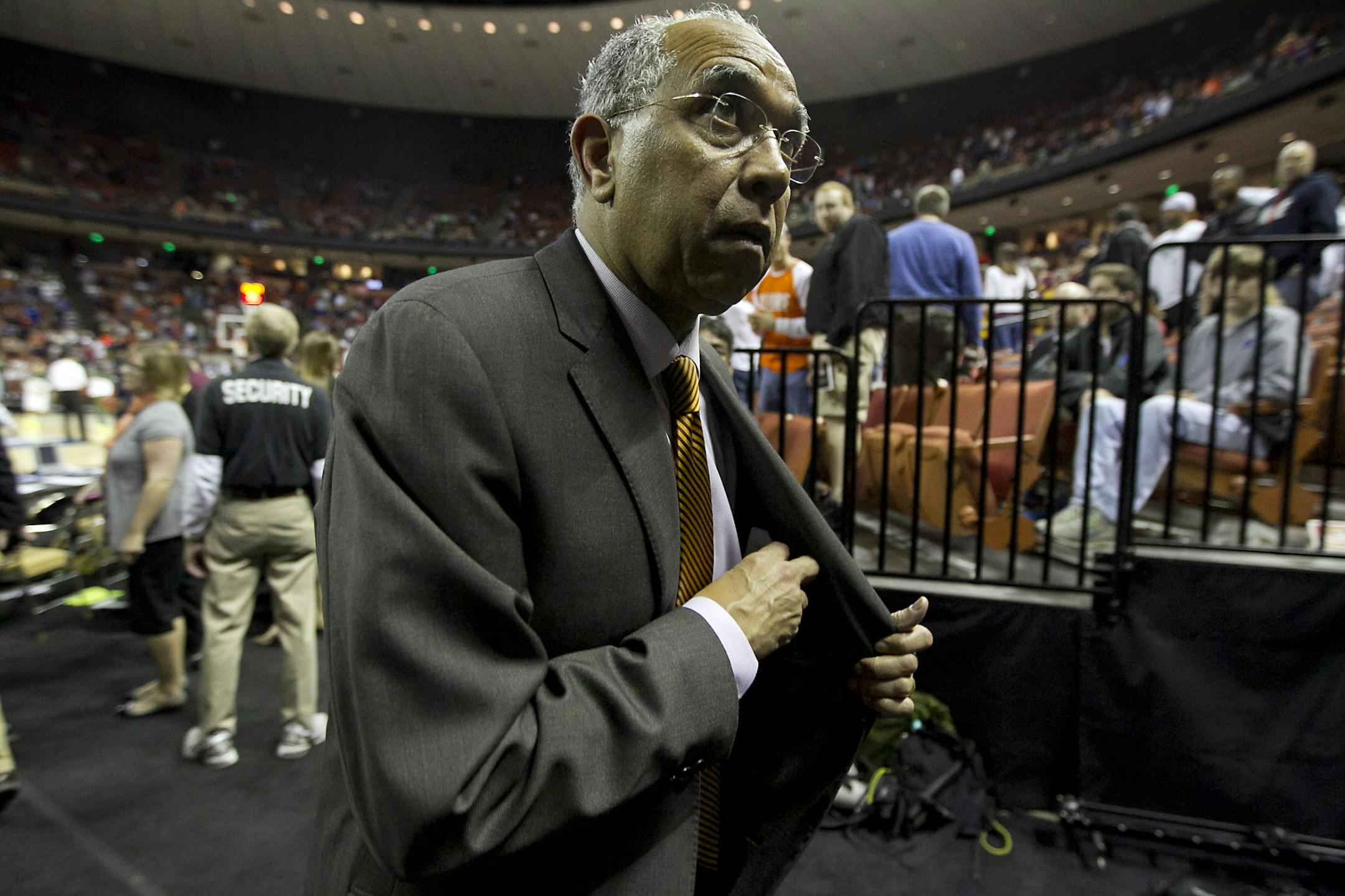 Minnesota's head coach, Tubby Smith leaves the court after the Golden Gophers lose to the Florida during the second half of action in the third round of the NCAA Men's Basketball Tournament held at the Frank Erwin Center in Austin, Texas on Sunday, March 24 2013. Florida defeated Minnesota 78-64.