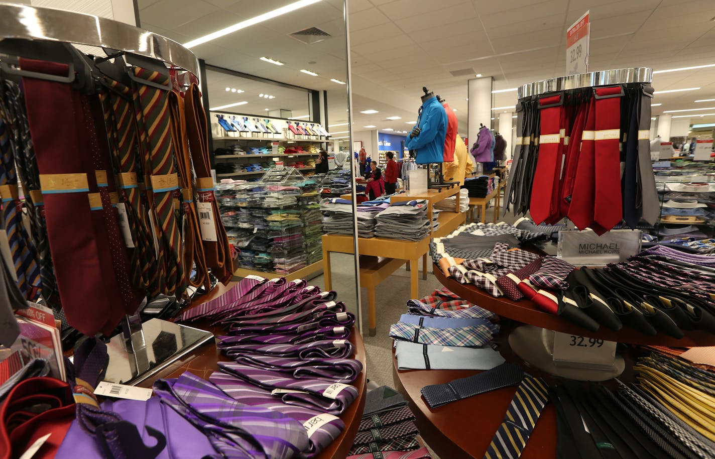 Ties in the new Macy's in Ridegedale 2nd floor men's department were reflected in the mirror. Macy's is preparing to exit the Men's + Home 1996 addition as its new expansion nears completion. Nordstrom will then build its new store in the old footprint. Photographed on 2/26/14. Bruce Bisping/Star Tribune bbisping@startribune.com