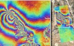 NASA's Advanced Rapid Imaging and Analysis team created this co-seismic map. (NASA/JPL-Caltech/TNS)