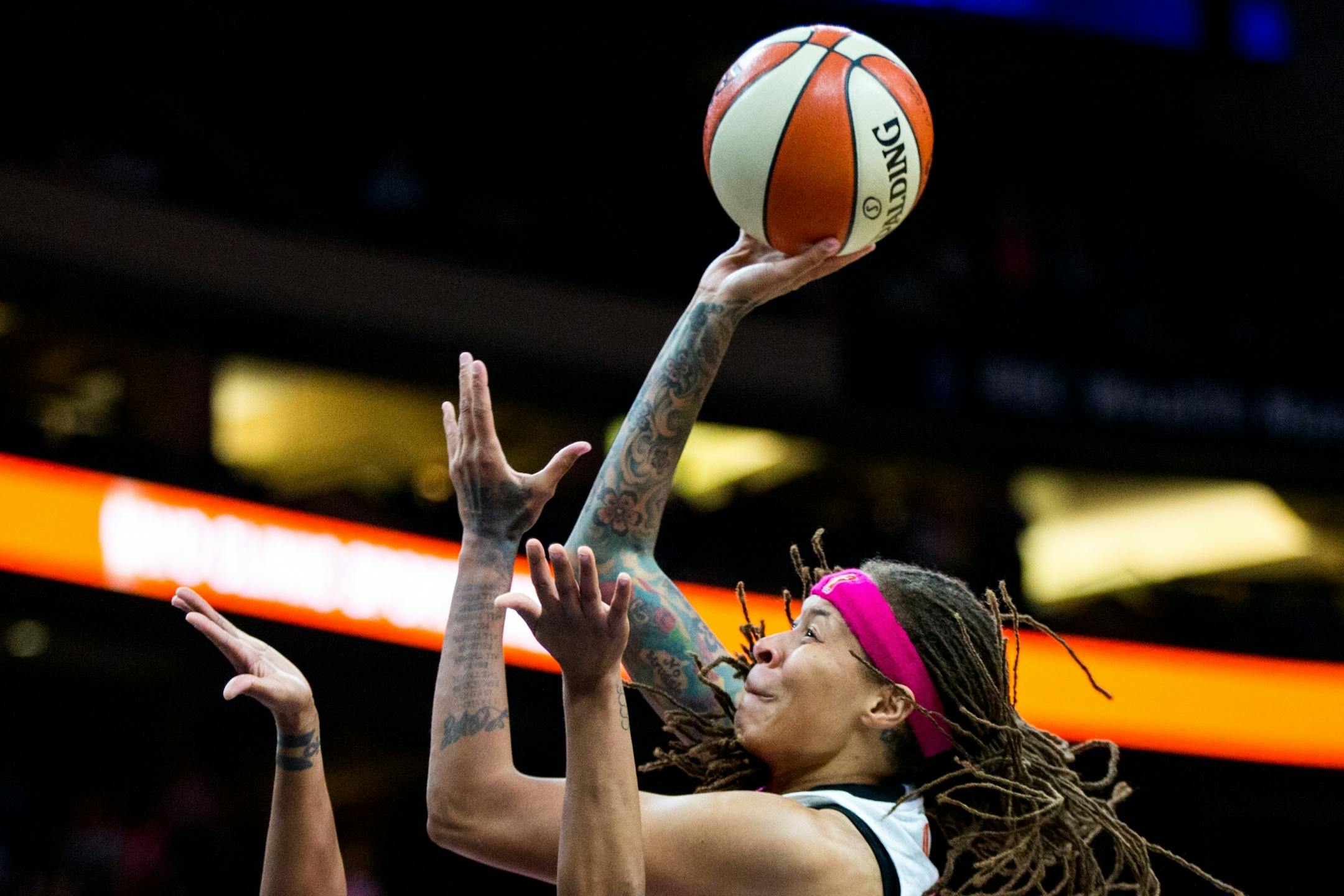 Minnesota Lynx guard Seimone Augustus shoots during the first half against the Indiana Fever on Friday, Aug. 18, 2017, at Xcel Energy Center.