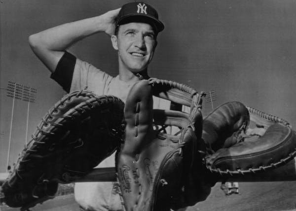 Johnny Blanchard of the Yankees shows the tools of his trade in 1962.