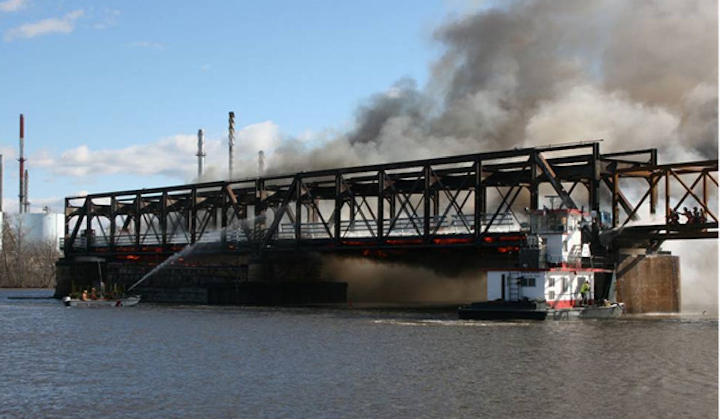 Fire at the historic Rock Island Swing Bridge in Inver Grove Heights.