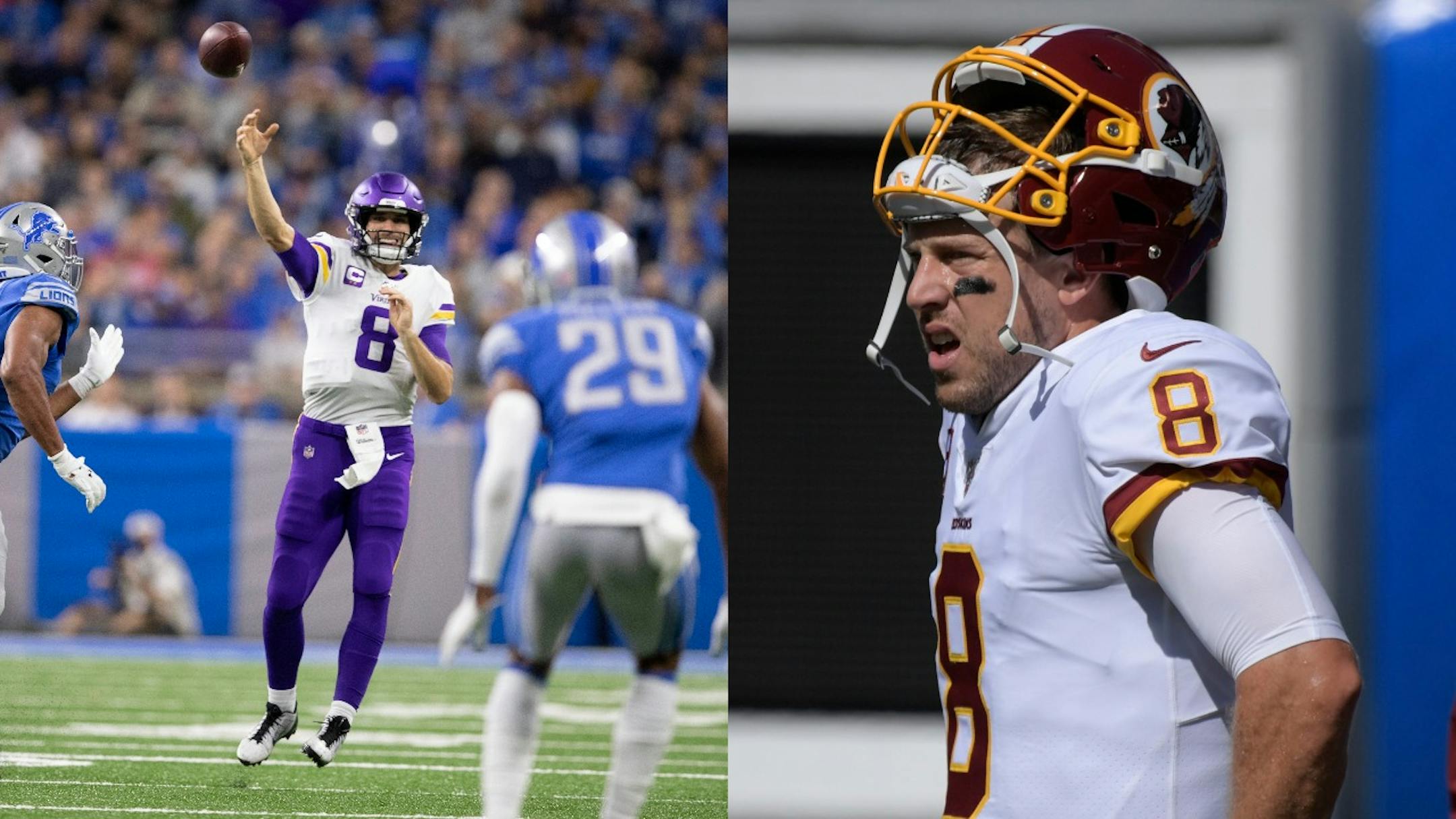 Kirk Cousins, left, and Case Keenum will face their old teams for the first time when the Vikings play host to the Redskins on Thursday night at U.S. Bank Stadium.