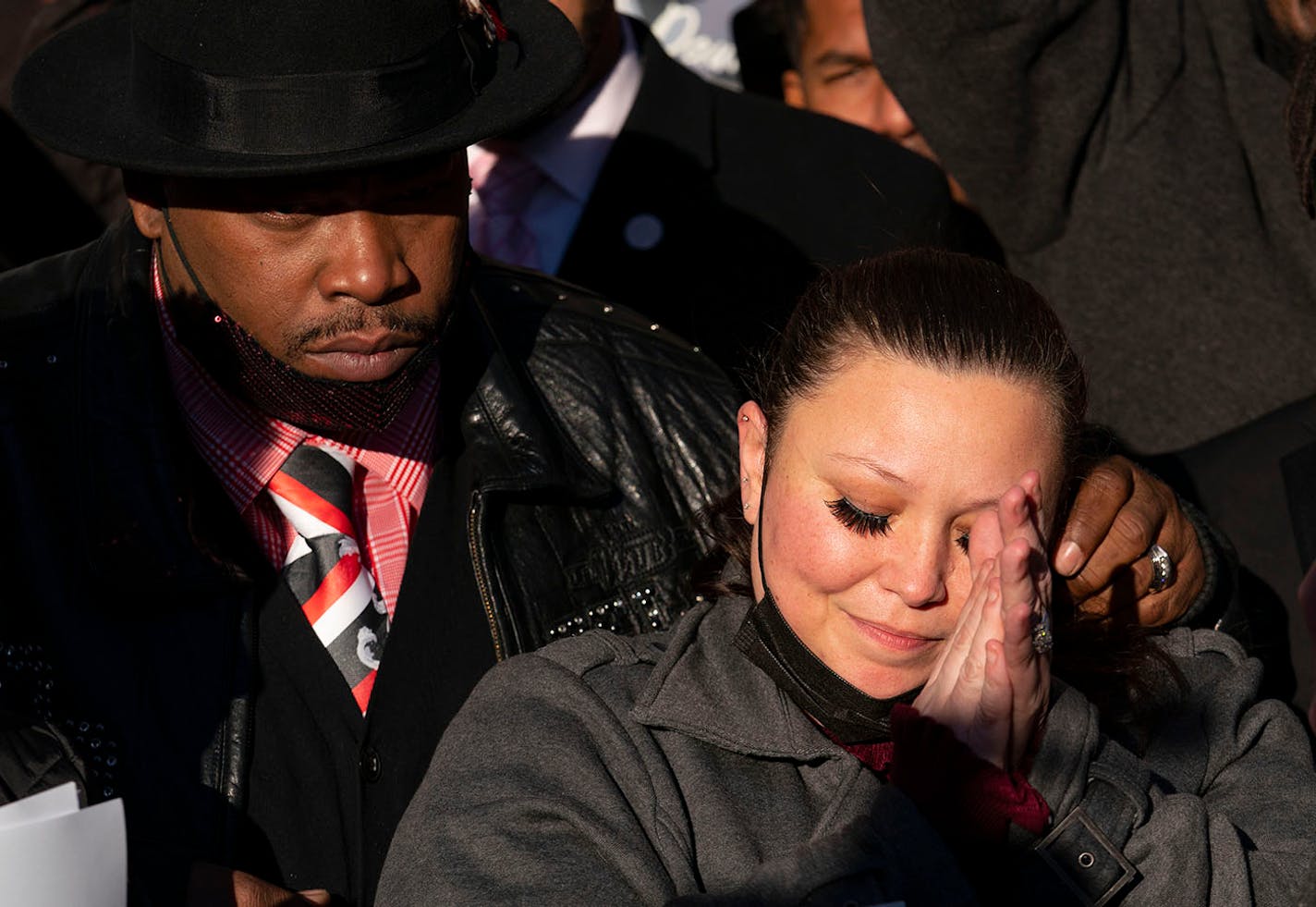 Arbuey and Katie Wright, the parents of Daunte Wright, left to right, celebrate outside of Hennepin County Courthouse after former Brooklyn Center police officer Kimberly Potter was found guilty of first and second degree manslaughter Thursday, Dec. 23, 2021.