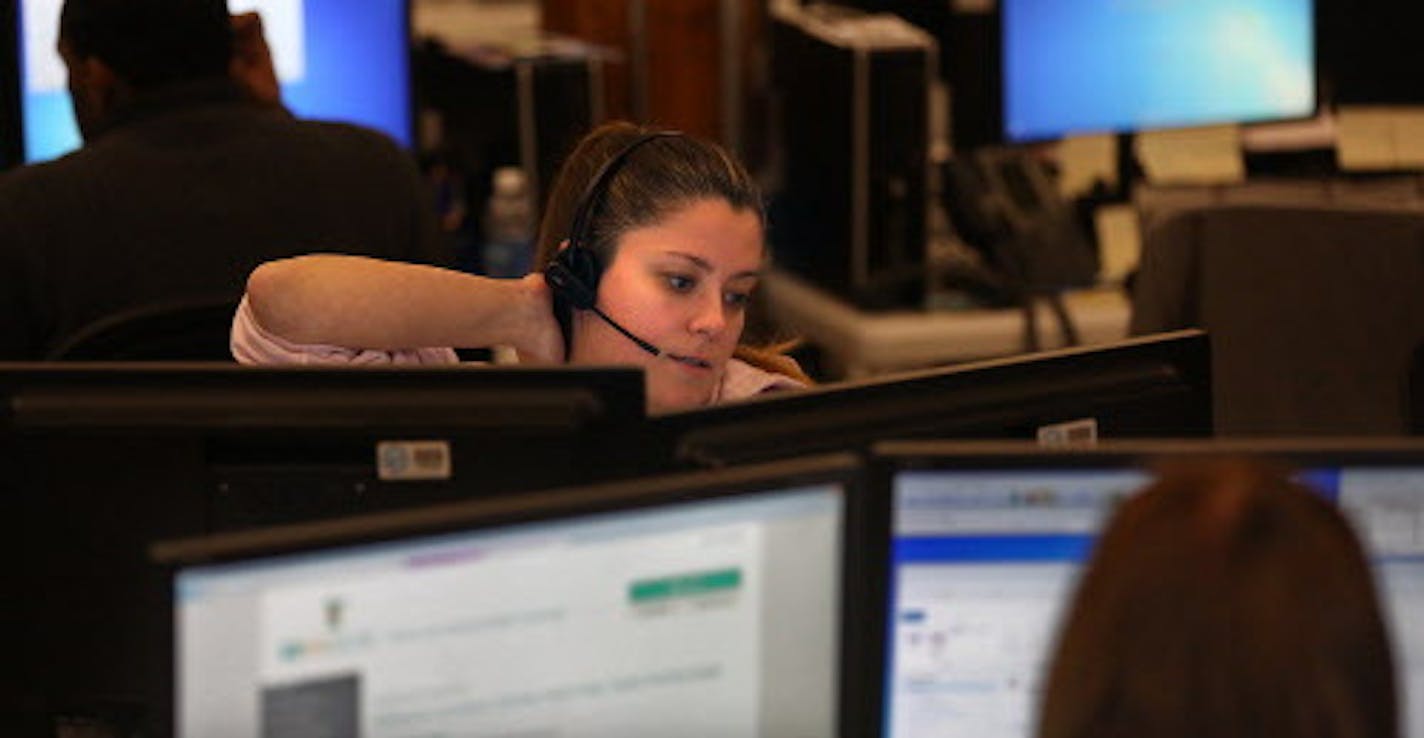 MNsure call center guide Christy Williamson worked the phones on the final day for people to sign up for health insurance under terms of the Affordable Care Act. ] JIM GEHRZ &#x201a;&#xc4;&#xa2; jgehrz@startribune.com / St. Paul, MN / December 31, 2013 / 1:00 PM BACKGROUND INFORMATION: Operators at the MNsure call center in downtown St. Paul answered calls and questions from people on the final day of the year, as the deadline to sign up for health insurance loomed.