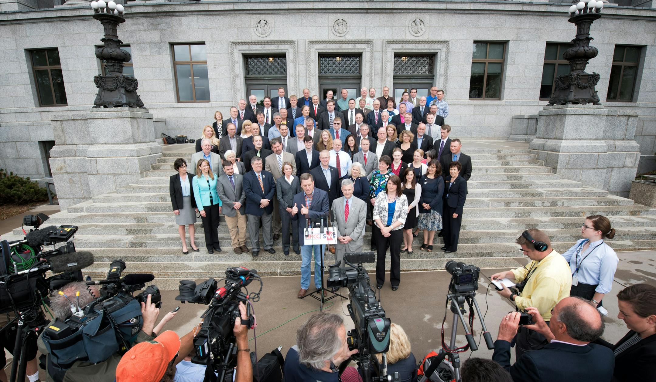 Republican candidates, both challengers and incumbents for Minnesota House and Senate lined up on the steps outside the State office Building in St. Paul. ] GLEN STUBBE * gstubbe@startribune.com Tuesday, May 31, 2016