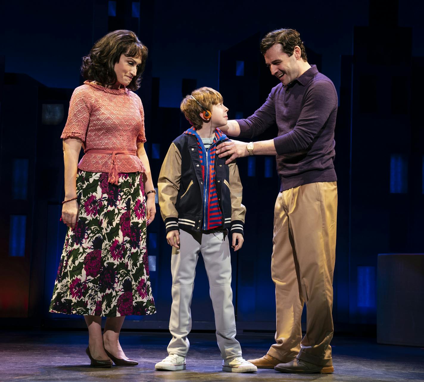 Eden Espinosa, Thatcher Jacobs, and Max von Essen, from the First National Tour of "Falsettos." Photo by Joan Marcus.