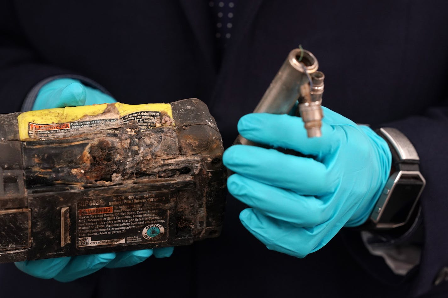 Dave McNary, assistant director of the Hennepin County Environment and Energy Department, held the actual vape pen and battery that started a small fire in a recycling bin at the Westonka Library in mid October prompting the department to cease collections at host sites. ] ANTHONY SOUFFLE &#x2022; anthony.souffle@startribune.com Hennepin County officials held a press conference to announce they are stopping collecting batteries at host sites like libraries and community centers due to fire hazar