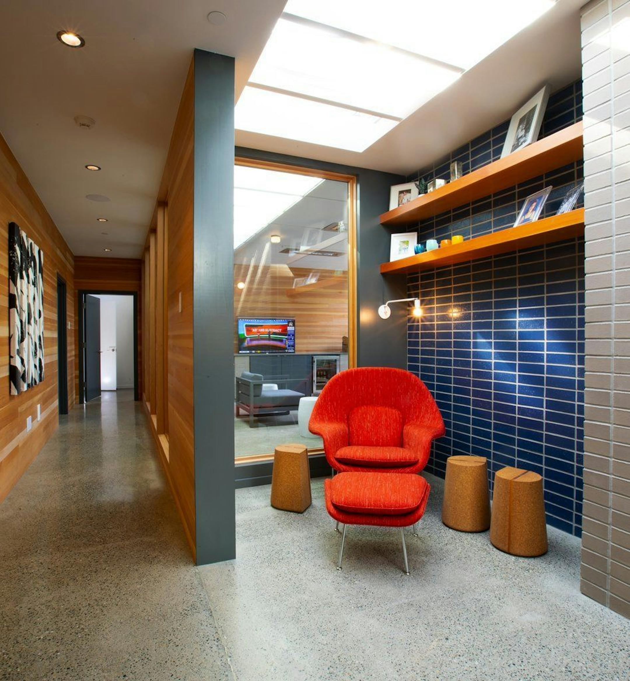 Glazed blue bricks in a home in Seattle.
