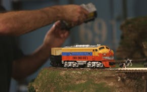 Bob Medcraft, the real Choo Choo Bob, prepared the trains for the track during the filming of an episode of The Choo Choo Bob Show in St Paul Min., We