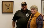 Mary Myers Corwin, with veteran Roberto Oviedo, uses art to offer hope.