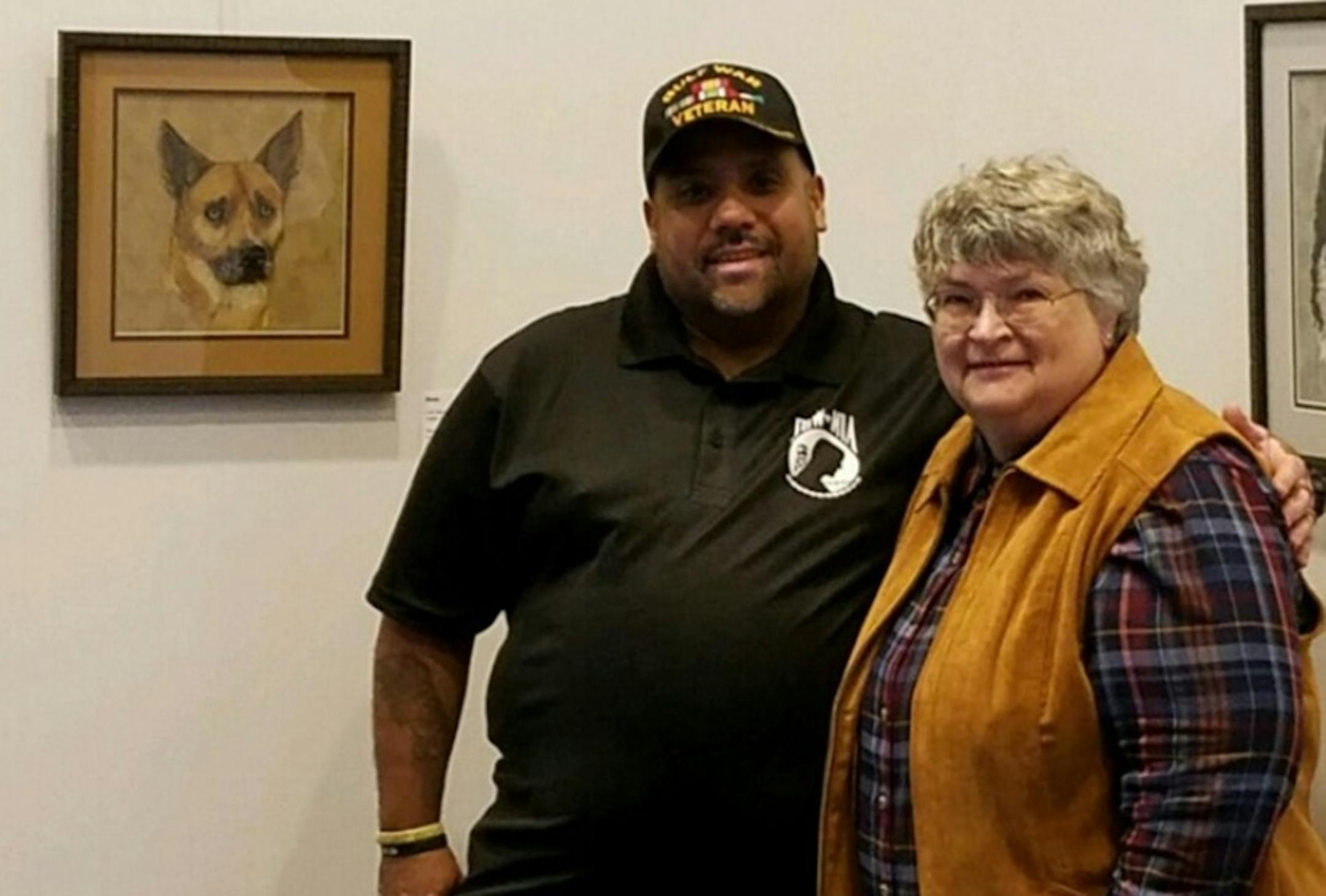 Mary Myers Corwin, with veteran Roberto Oviedo, uses art to offer hope.