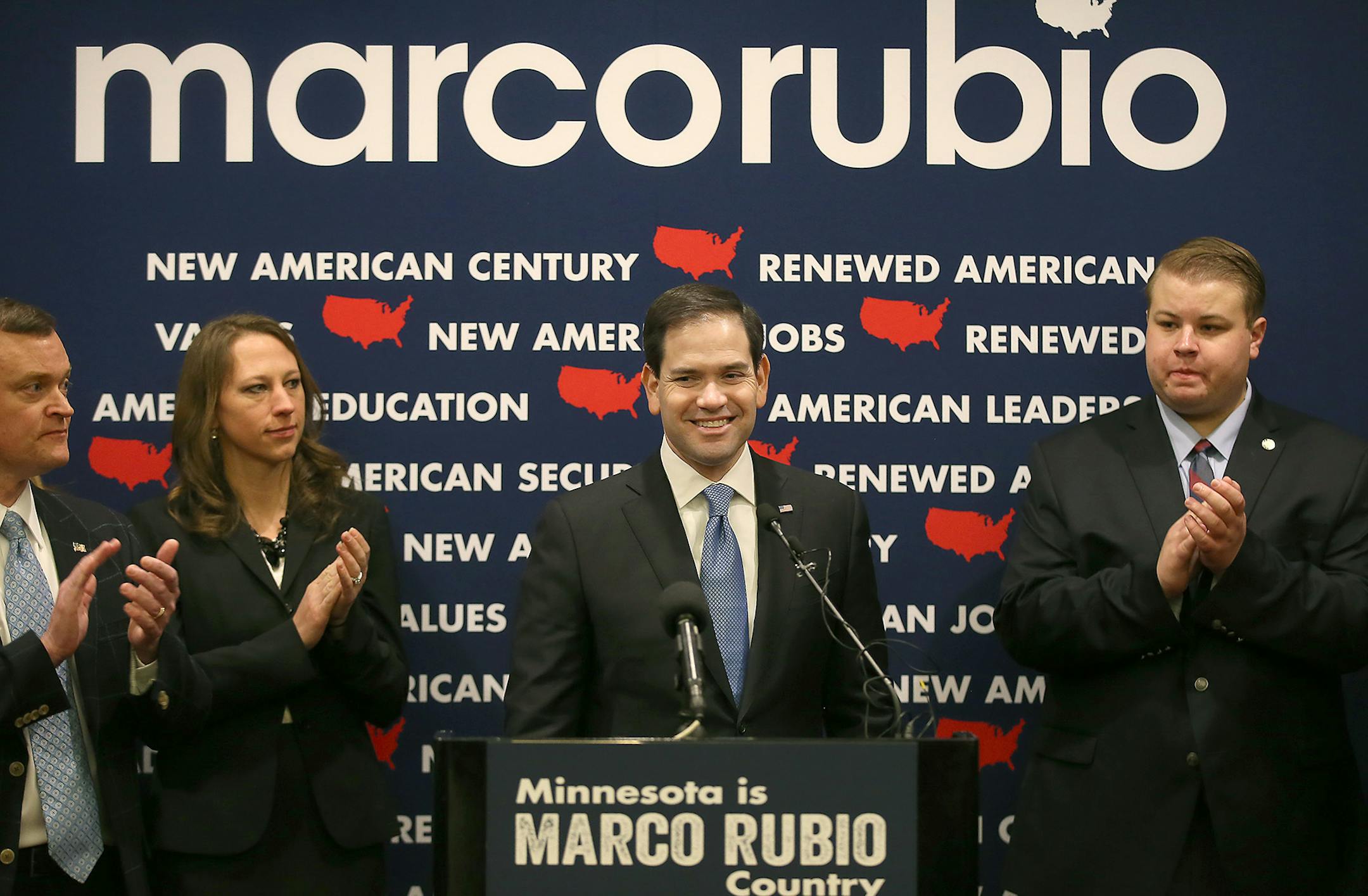 GOP presidential candidate Marco Rubio, who made a brief stop in Minneapolis for a fundraiser at the Minneapolis Club, announced a "Minnesota Leadership Team," during a press conference, Tuesday, January 19, 2016 in Minneapolis, MN. ] (ELIZABETH FLORES/STAR TRIBUNE) ELIZABETH FLORES • eflores@startribune.com