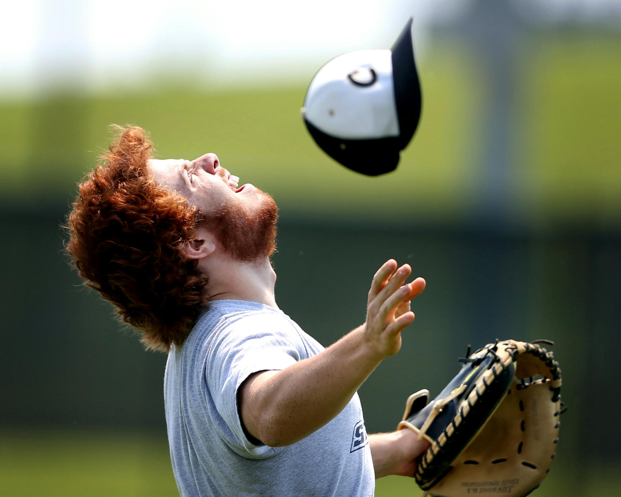 Storm catcher Jeffrey Kressler practiced catching popups during a recent practice. (Jerry Holt, Star Tribune)