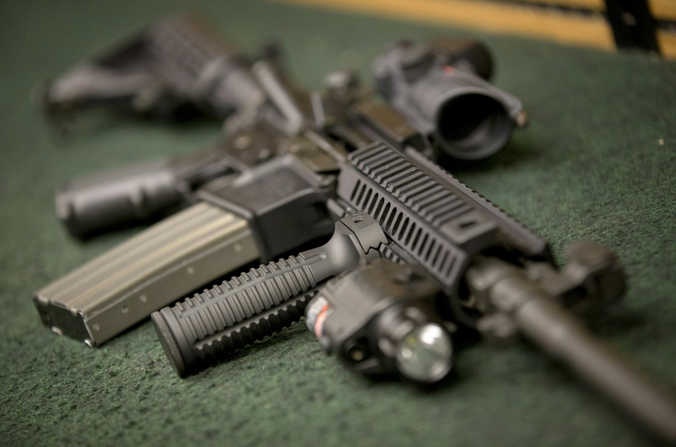 The Colt AR-15 semi-automatic rifle on display at Joe's Sporting Goods - Ski Shop, Inc. in St. Paul.