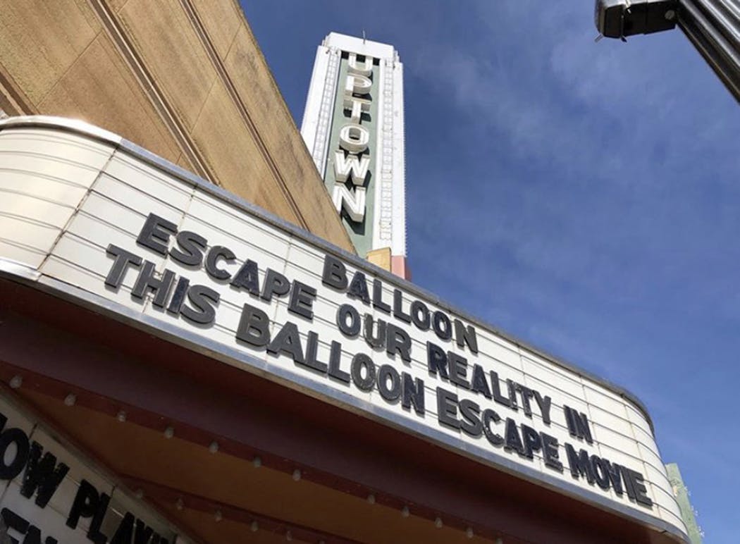 The Uptown's marquee for a German thriller just before shutting down.