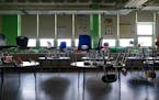 FILE -- An empty classroom at Sinclair Lane Elementary School, which has been closed since mid-March, in Baltimore on April 14, 2020. The parents of m