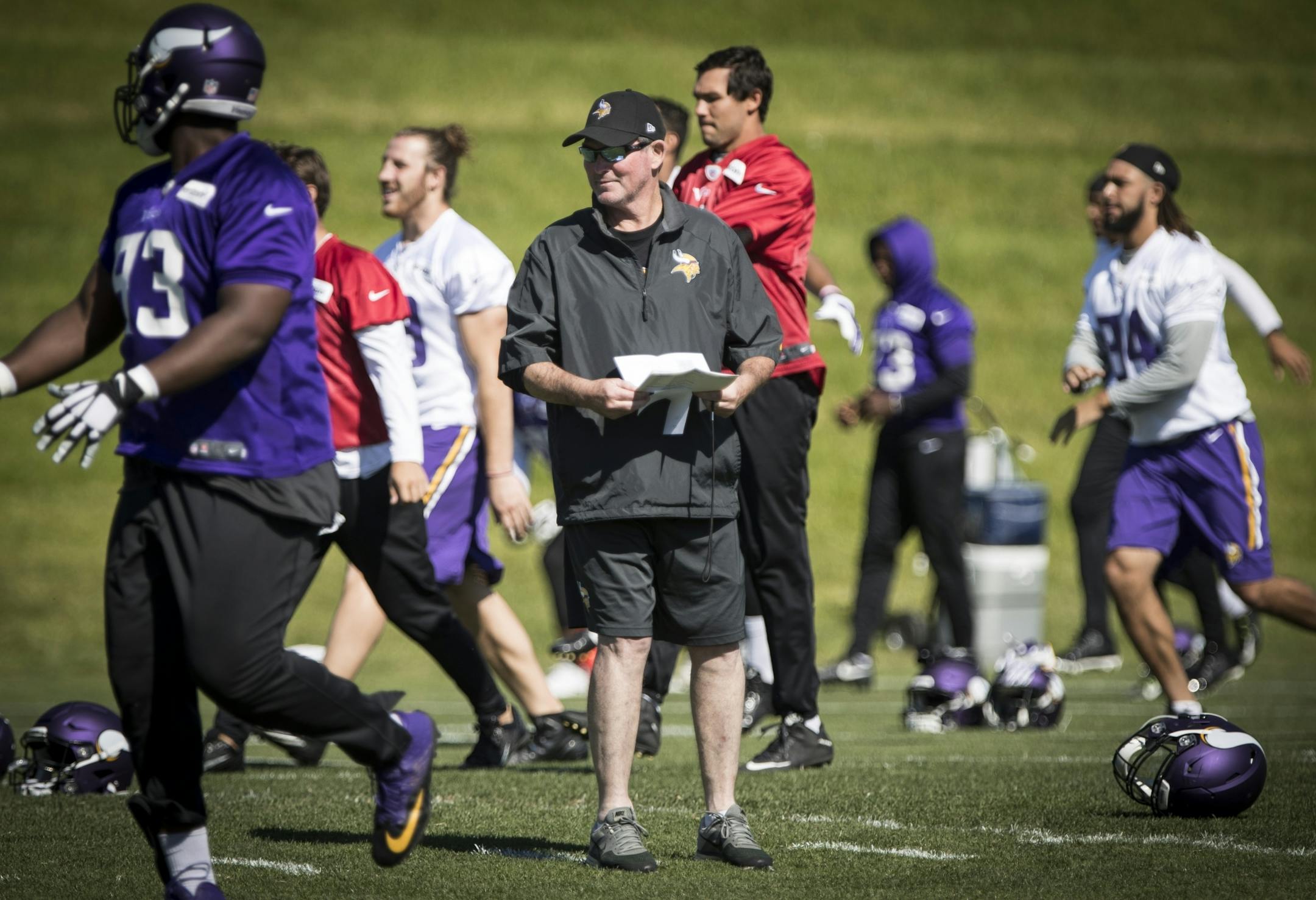 Head coach Mike Zimmer returned to Vikings practice at Winter Park in Eden Prairie, Minn., on Tuesday, June 6, 2017.