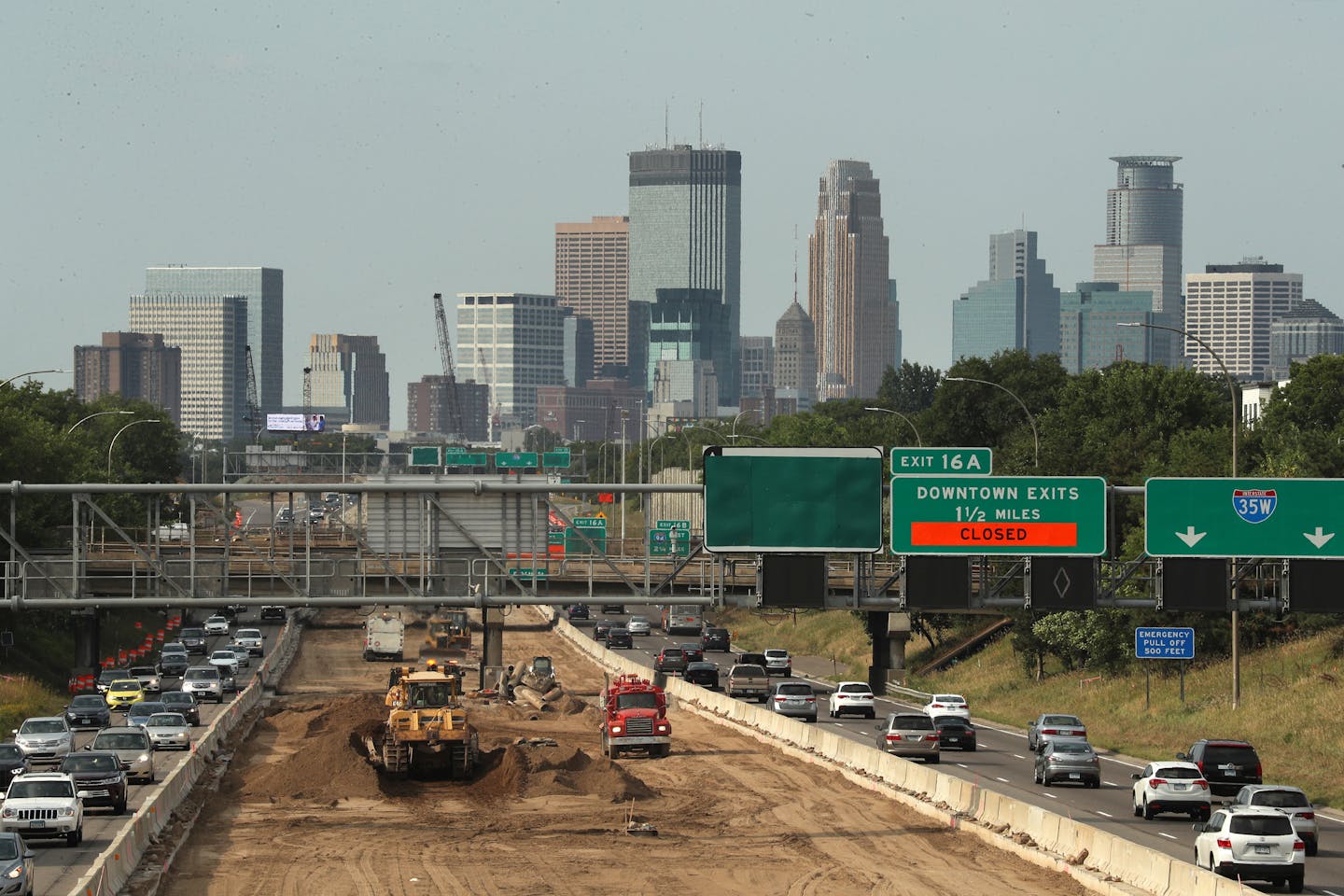 Construction continued on I-35W during the evening commute, as seen in August.