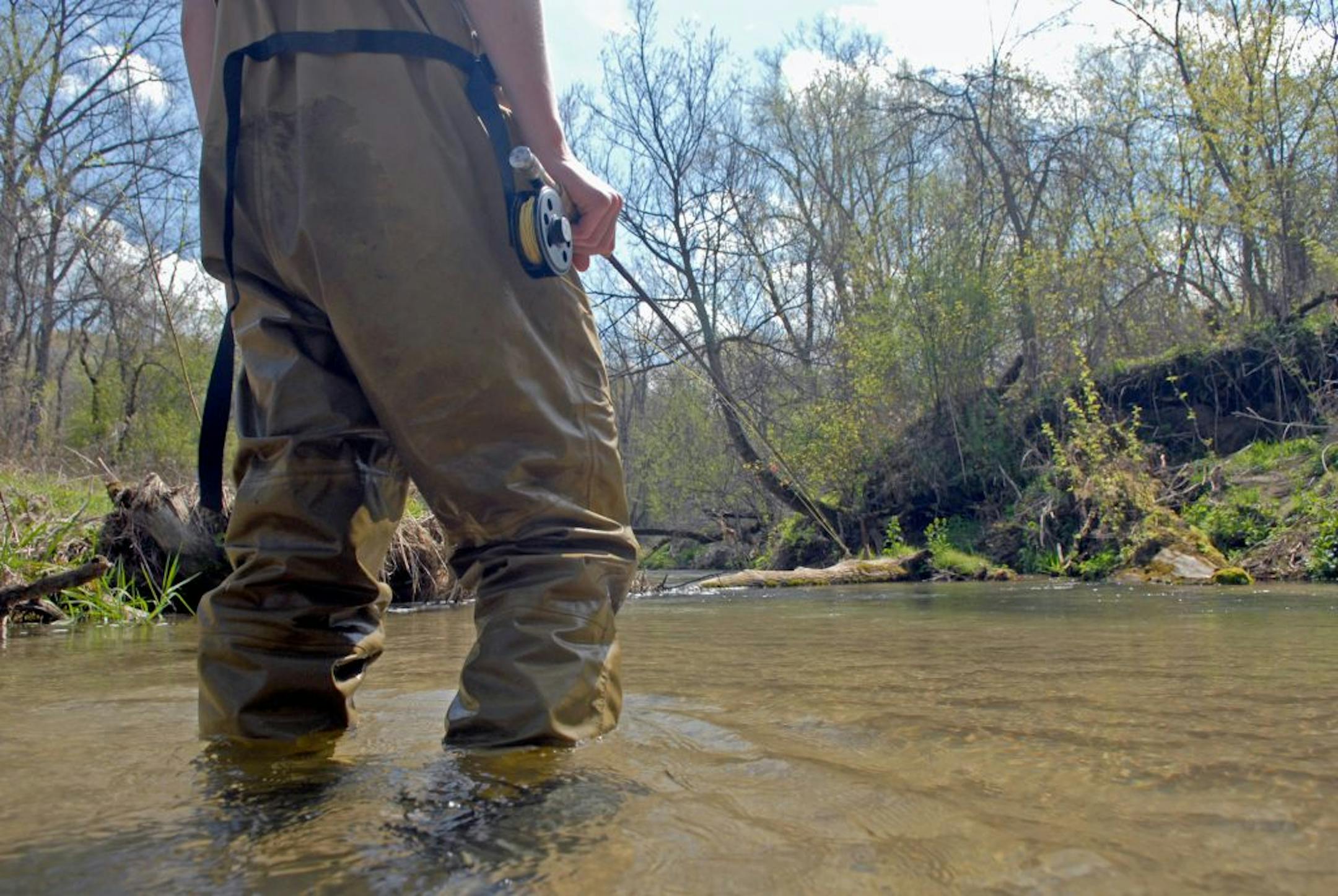 Hay Creek ran low and extremely clear on a sunny Saturday, making fishing challenging.
