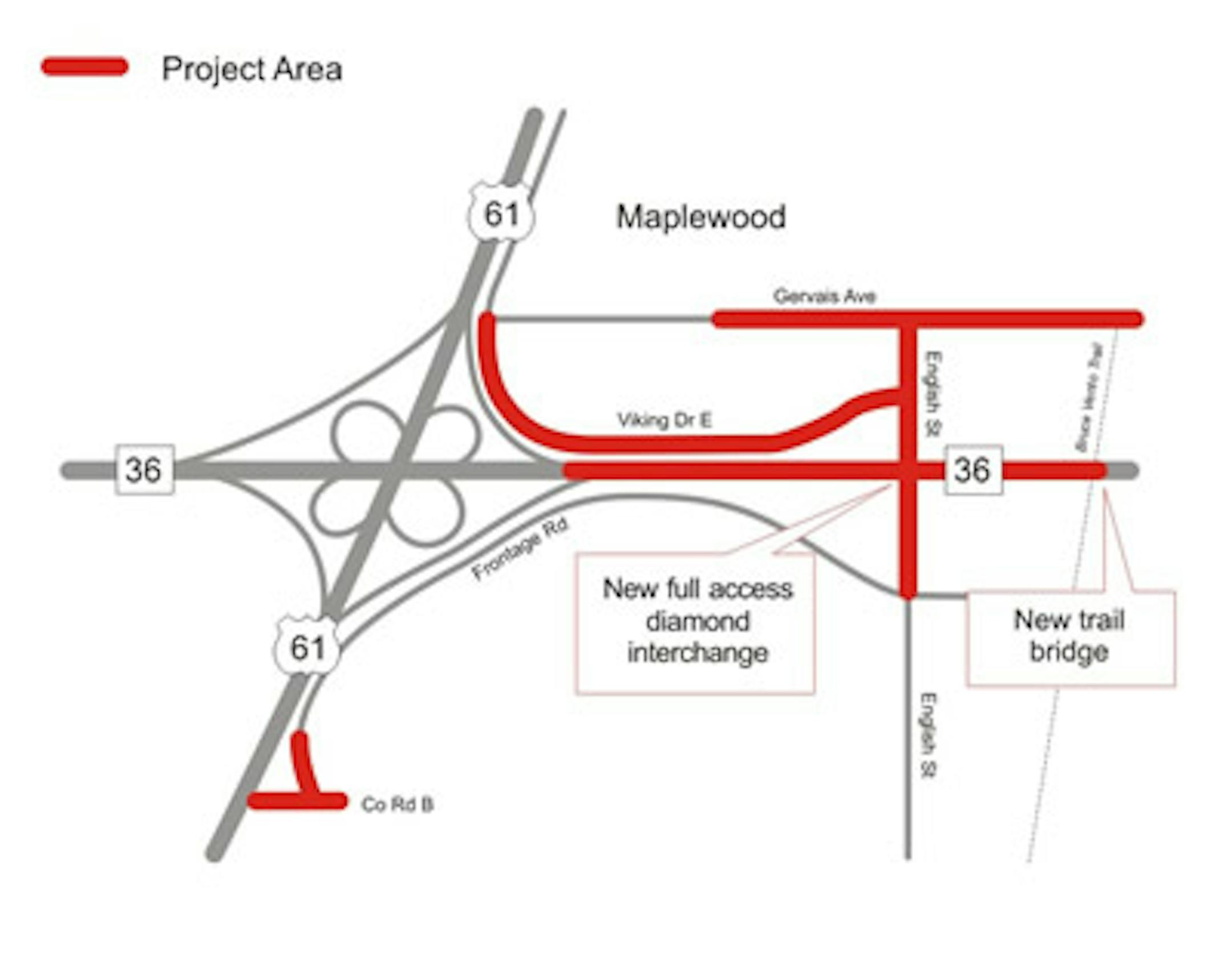 Plans for a new overpass at Hwy. 36 and English Street will be shown during an open house on Tuesday at the Maplewood Community Center