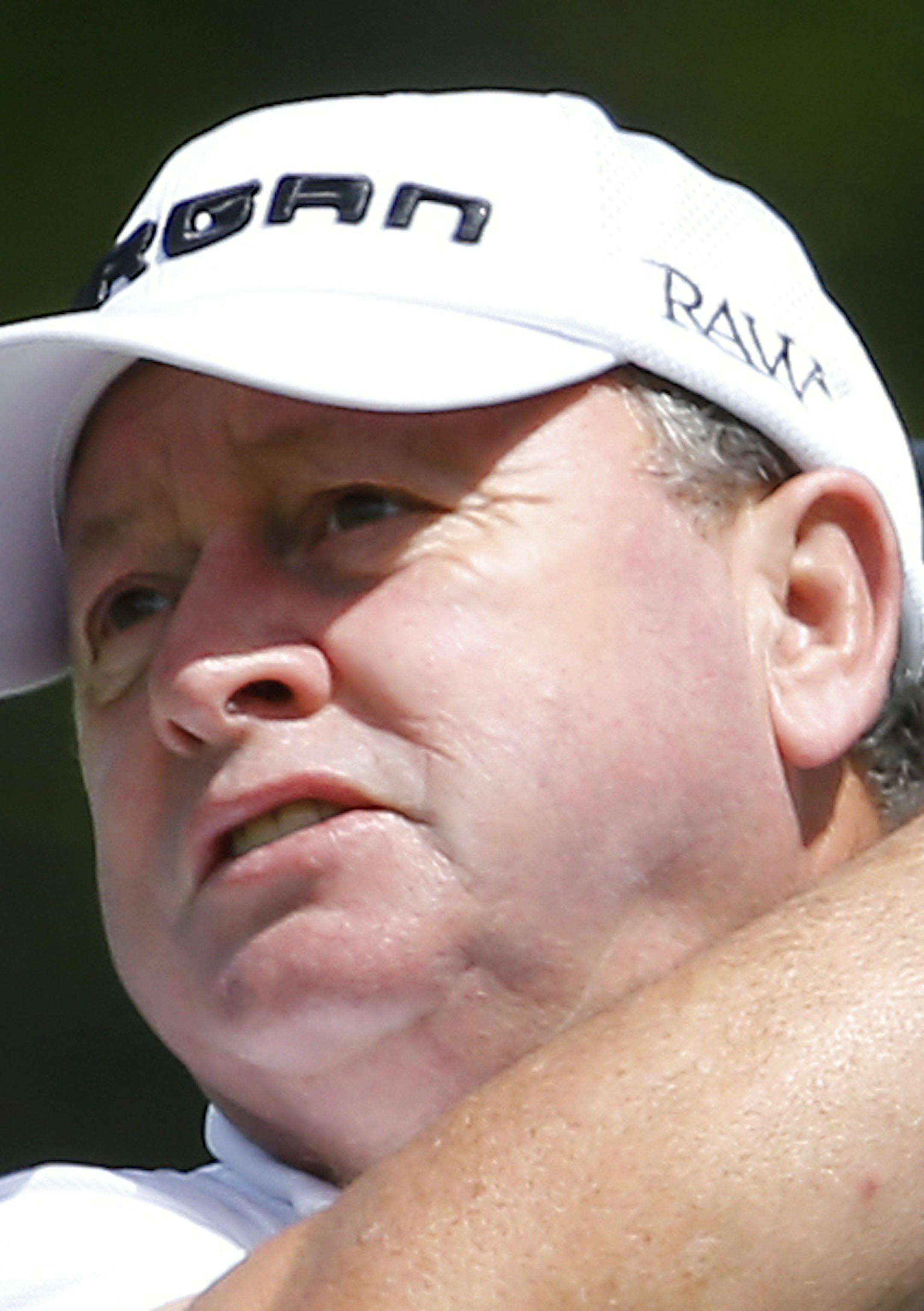 Ian Woosnam watches his tee shot on the 12th hole in the first round of the 75th Senior PGA Championship golf tournament at the Harbor Shores Golf Club in Benton Harbor, Mich., Thursday, May 22, 2014. (AP Photo/Paul Sancya) ORG XMIT: MIPS10