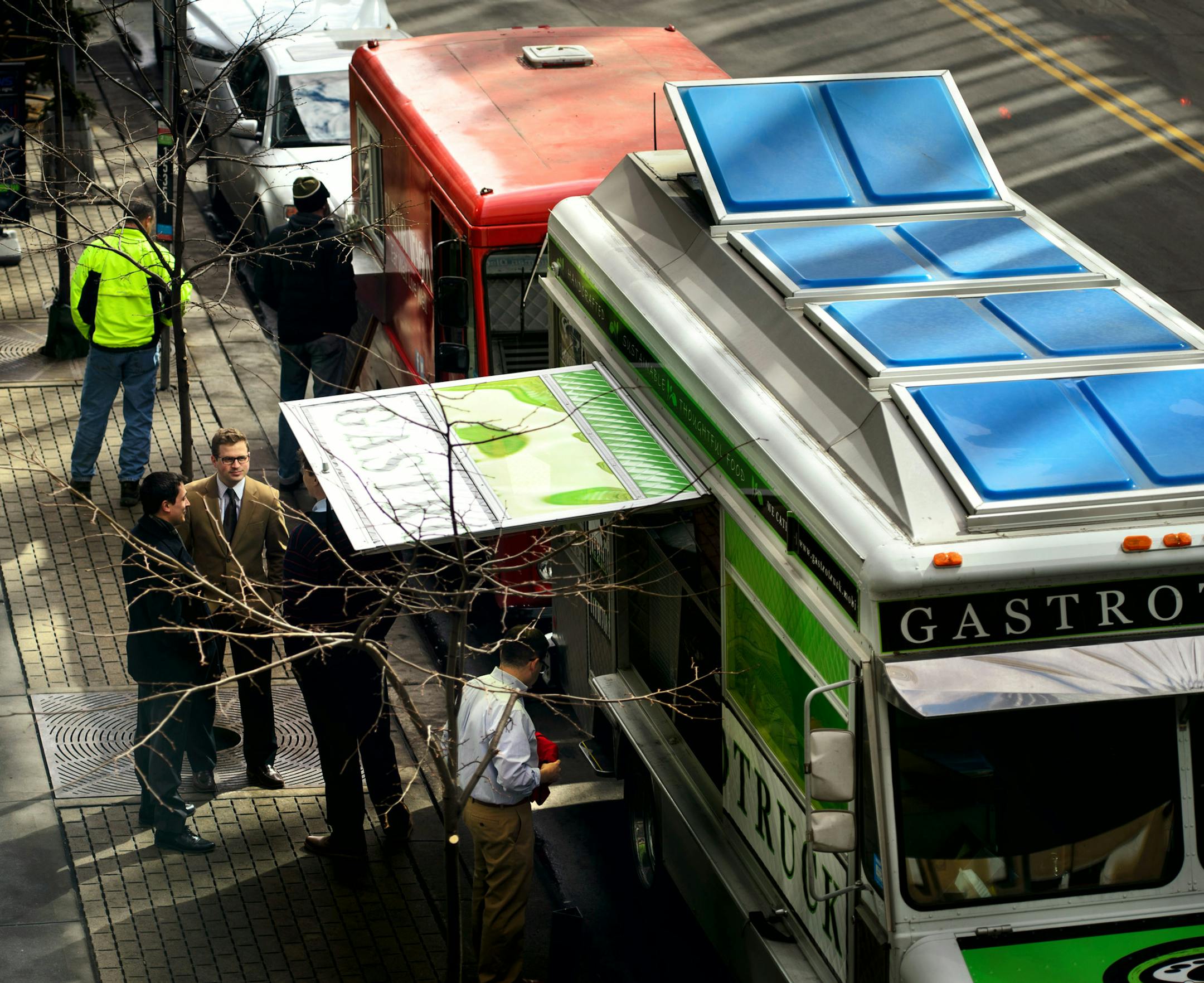 Three food trucks were parked along Marquette Avenue S. in Minneapolis.