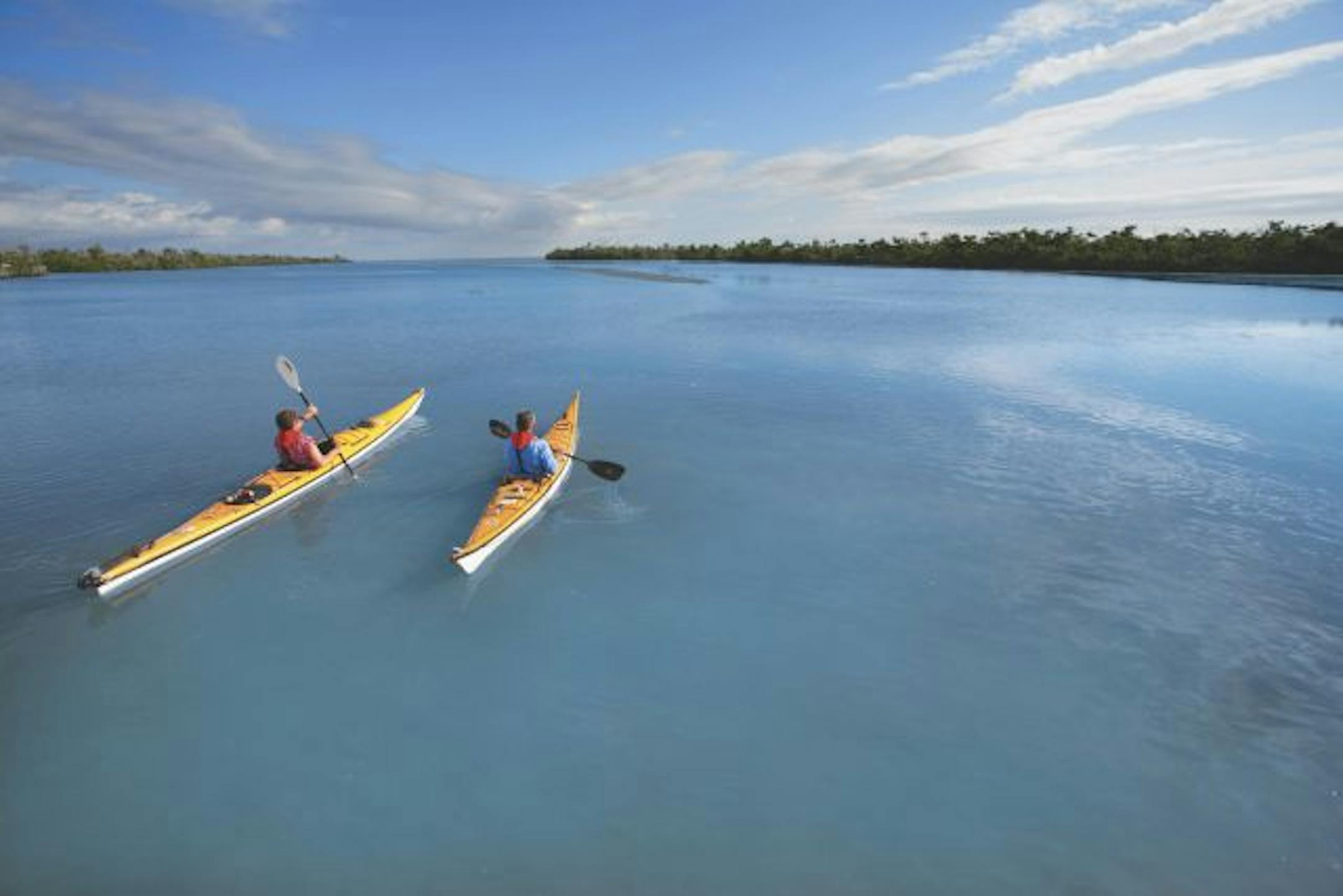 The Great Calusa Blueway, top, is a 190-mile paddling trail that passes through coastal waters and inland tributaries off Florida's Gulf Coast.