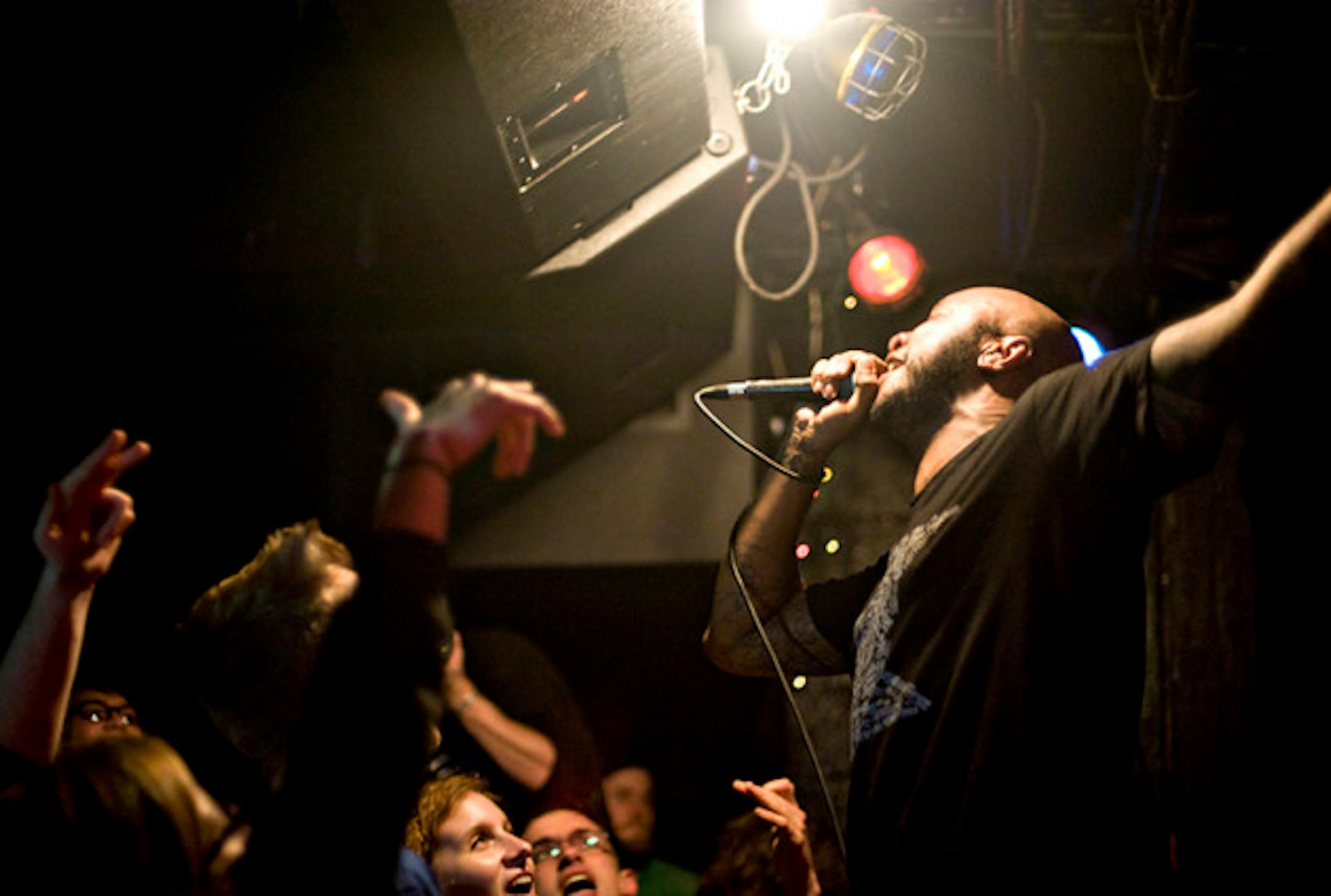 P.O.S. let the crowd and drummer Ben Ivascu do a lot of the heavy lifting in 7th Street Entry on Wednesday. / Photo by Leslie Plesser